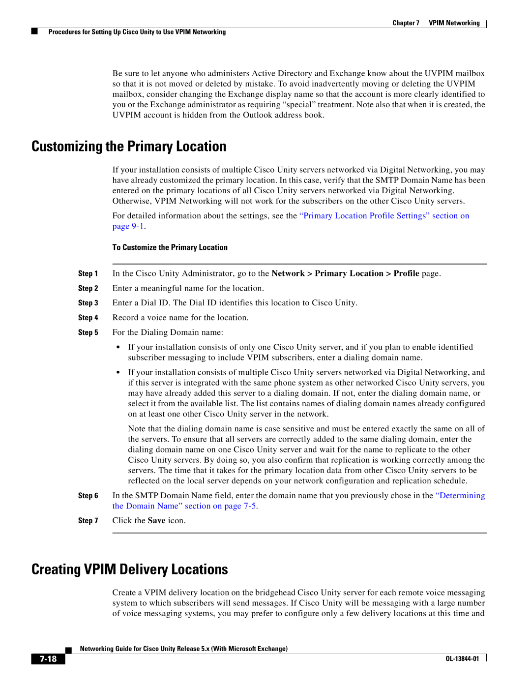 Cisco Systems 5.x manual Customizing the Primary Location, Creating Vpim Delivery Locations 