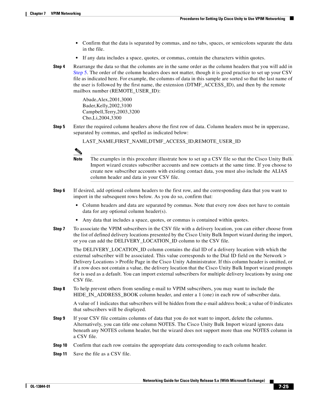 Cisco Systems 5.x manual Lastname,Firstname,Dtmfaccessid,Remoteuserid 