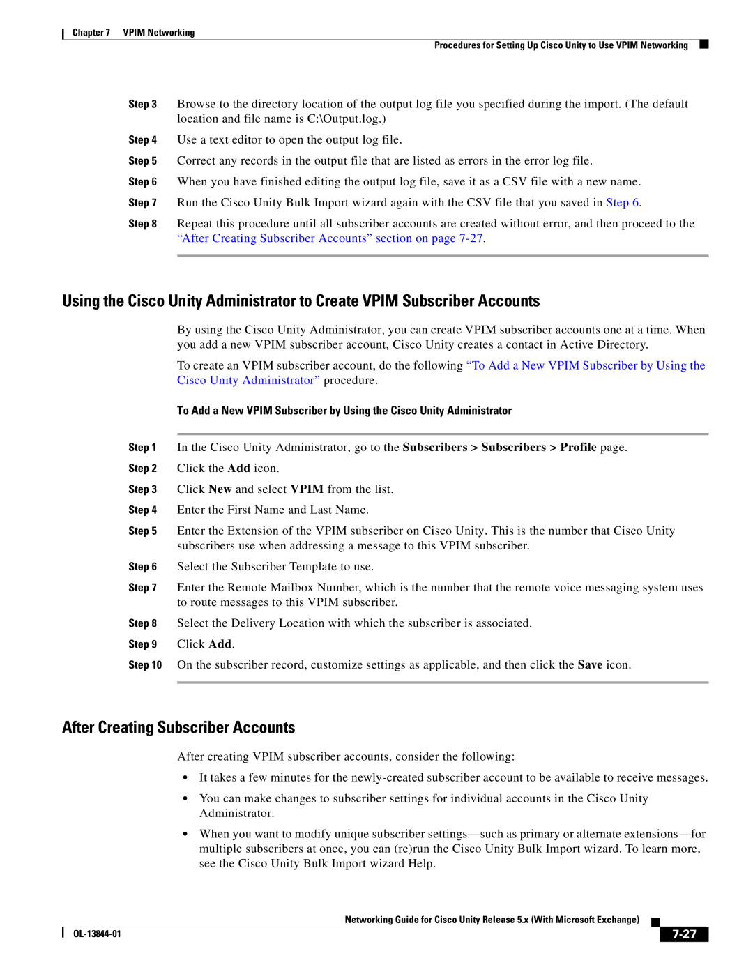 Cisco Systems 5.x manual After Creating Subscriber Accounts 