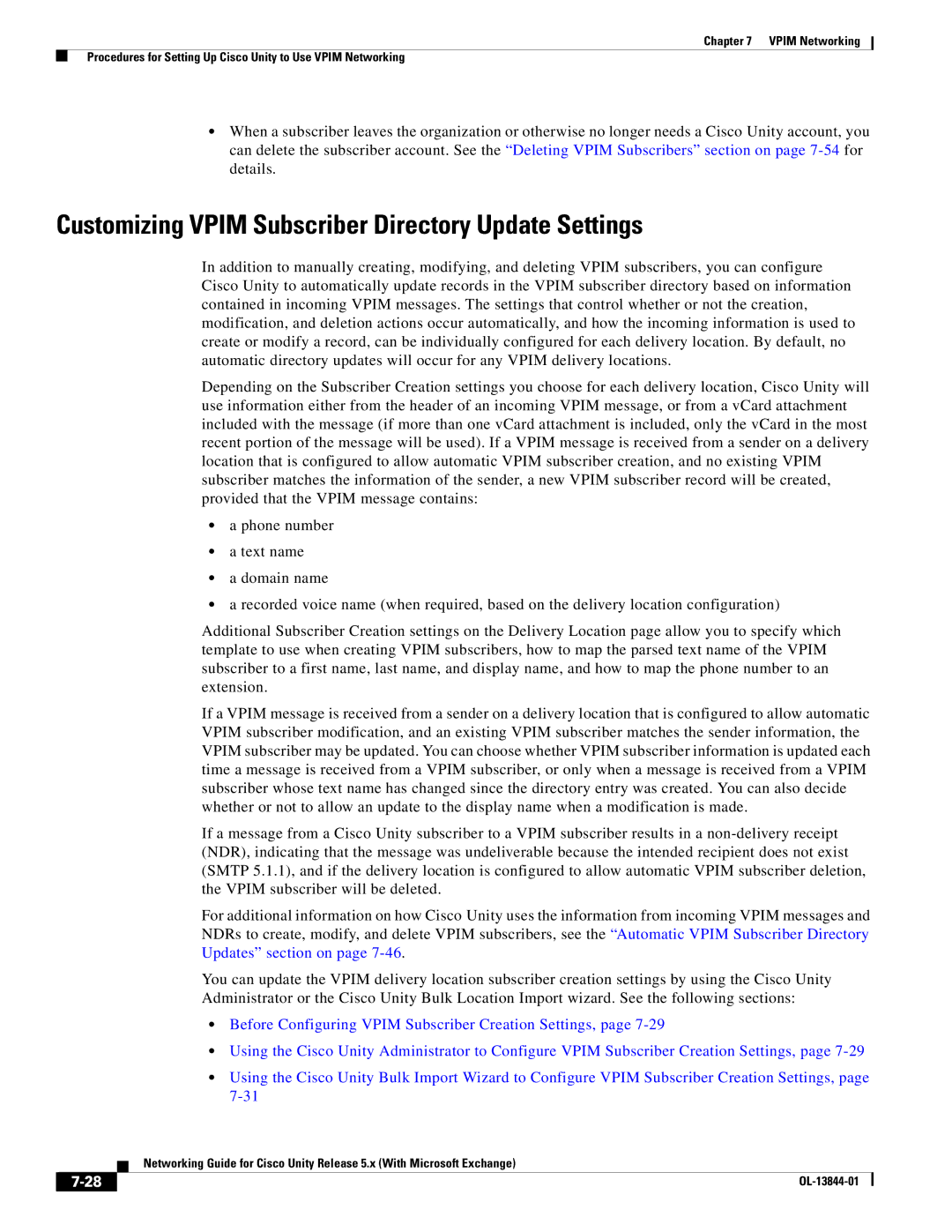 Cisco Systems 5.x manual Customizing Vpim Subscriber Directory Update Settings 