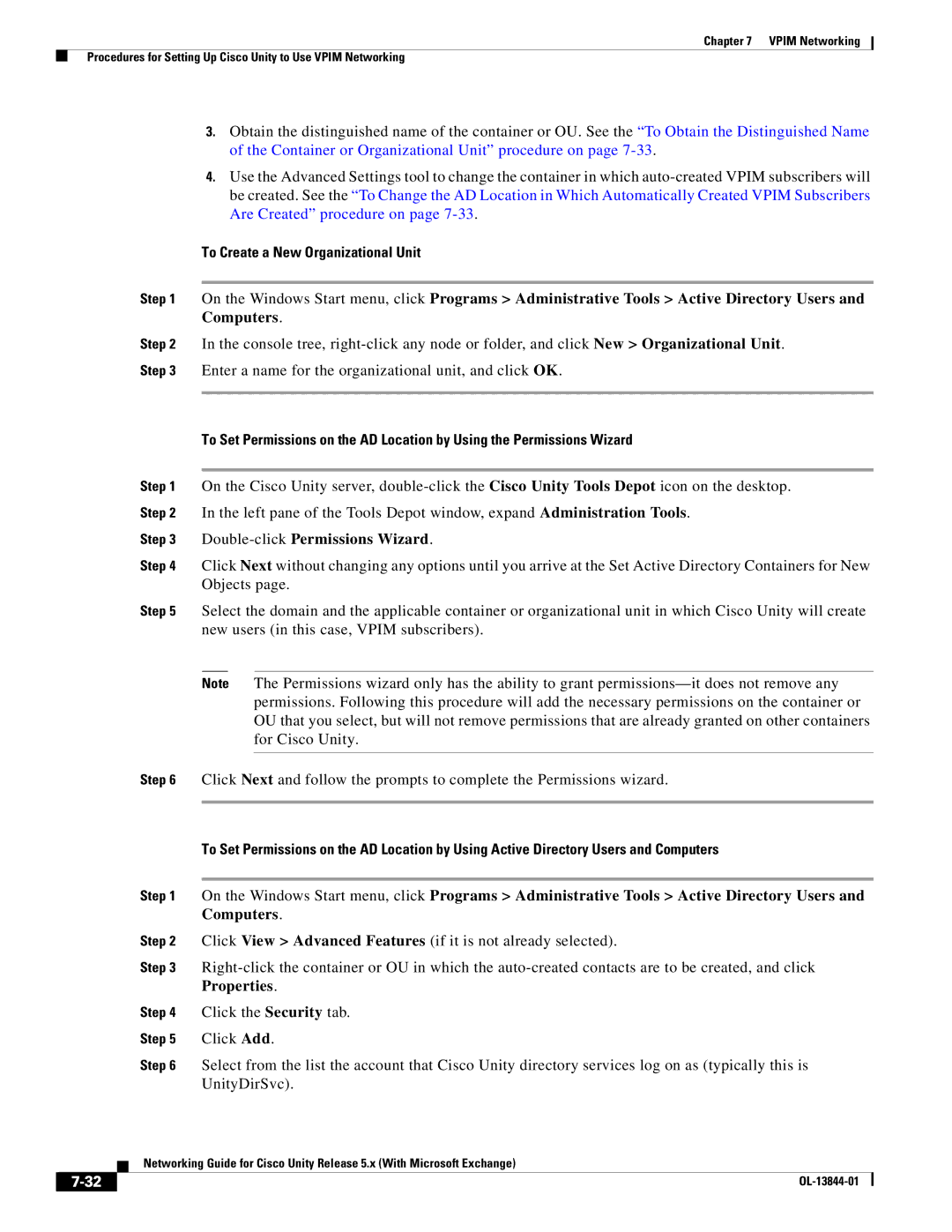 Cisco Systems 5.x manual To Create a New Organizational Unit, Double-clickPermissions Wizard 