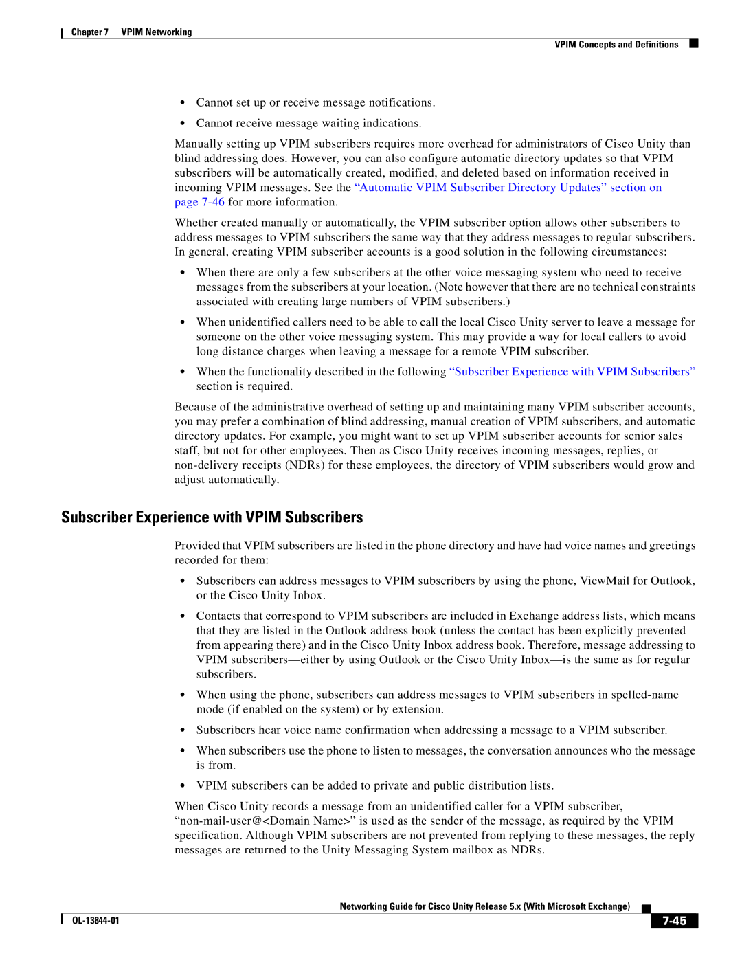 Cisco Systems 5.x manual Subscriber Experience with Vpim Subscribers 