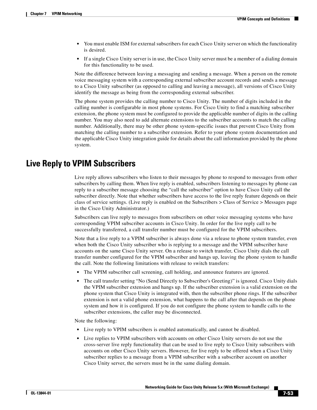 Cisco Systems 5.x manual Live Reply to Vpim Subscribers 