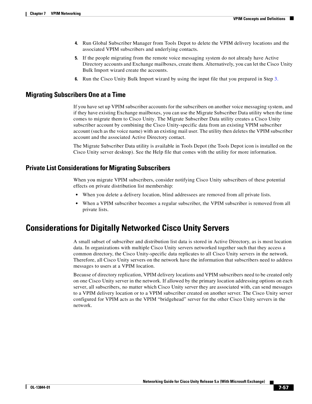 Cisco Systems 5.x manual Considerations for Digitally Networked Cisco Unity Servers, Migrating Subscribers One at a Time 