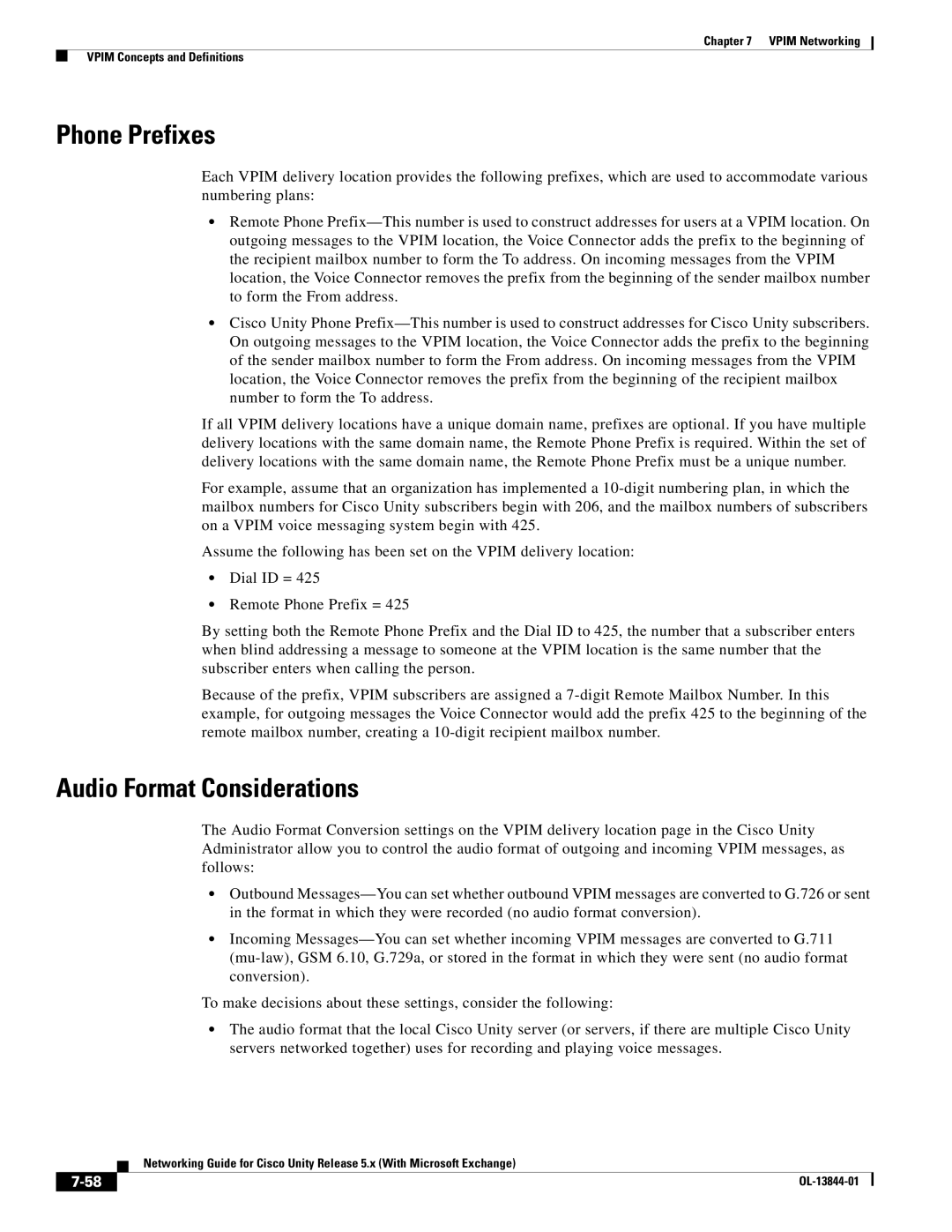 Cisco Systems 5.x manual Phone Prefixes, Audio Format Considerations 