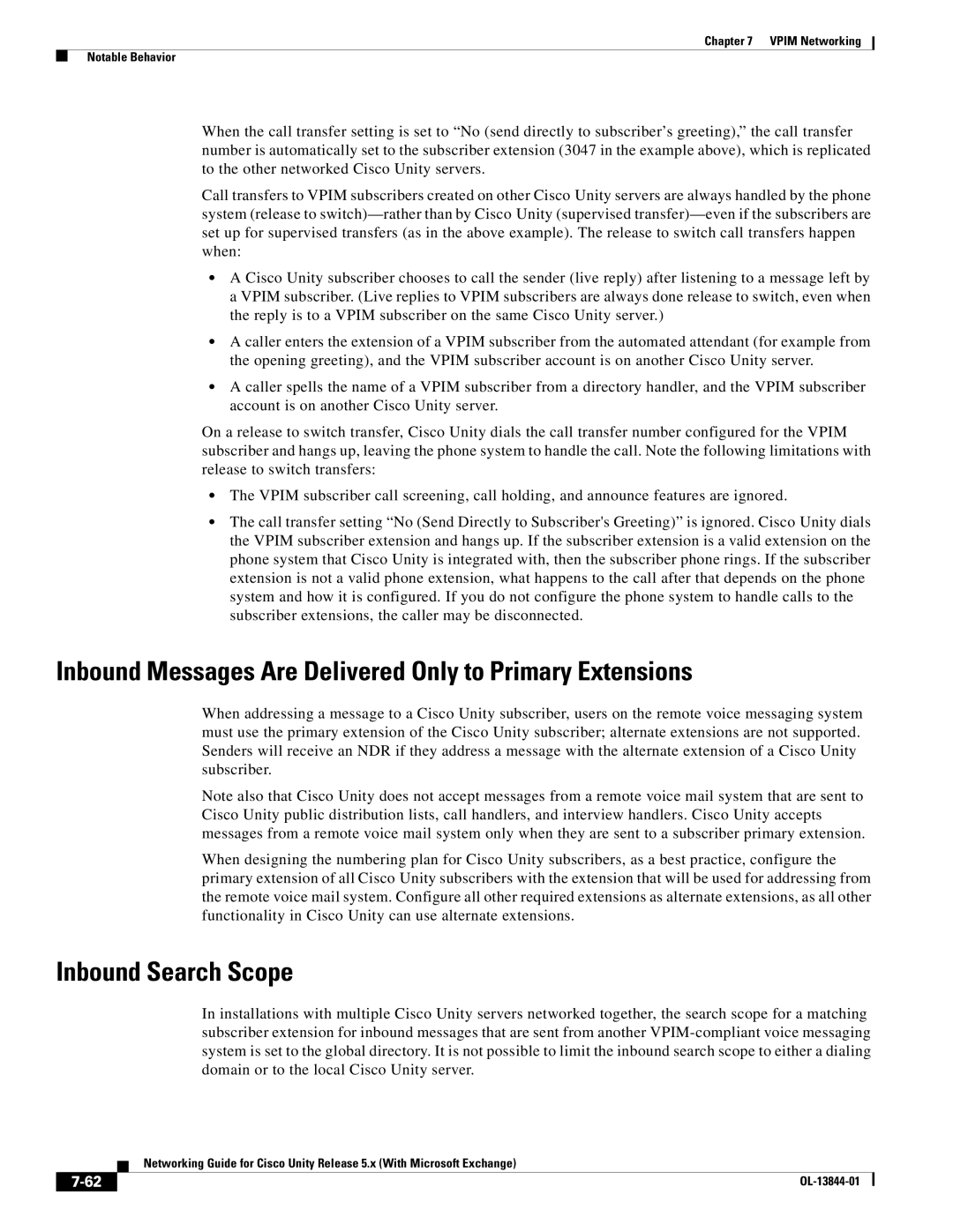 Cisco Systems 5.x manual Inbound Messages Are Delivered Only to Primary Extensions 