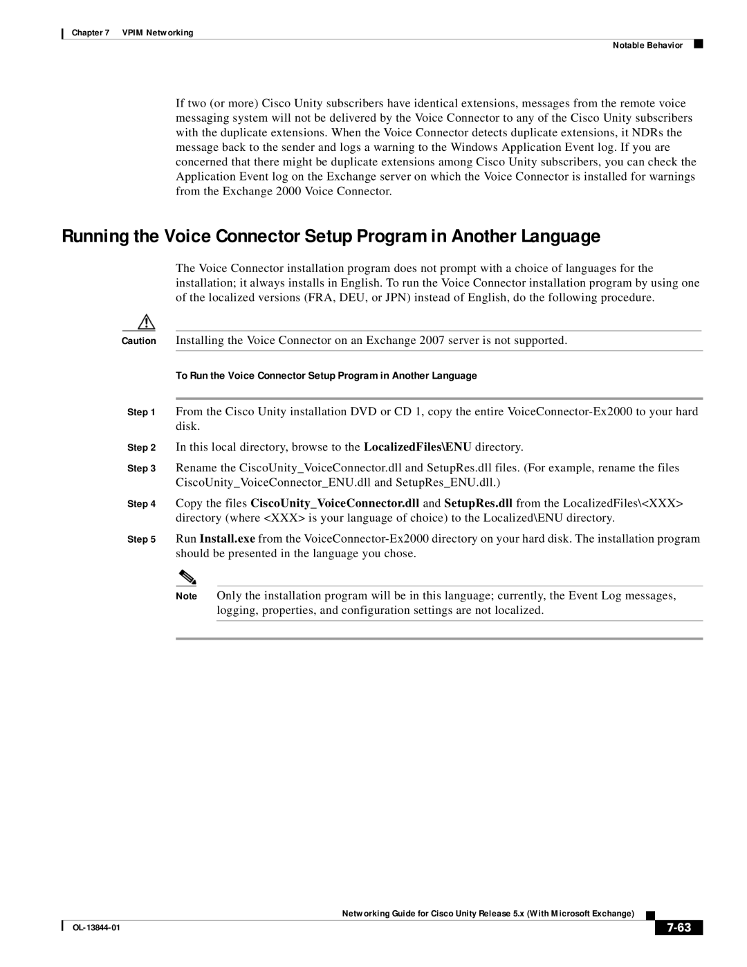 Cisco Systems 5.x manual To Run the Voice Connector Setup Program in Another Language 