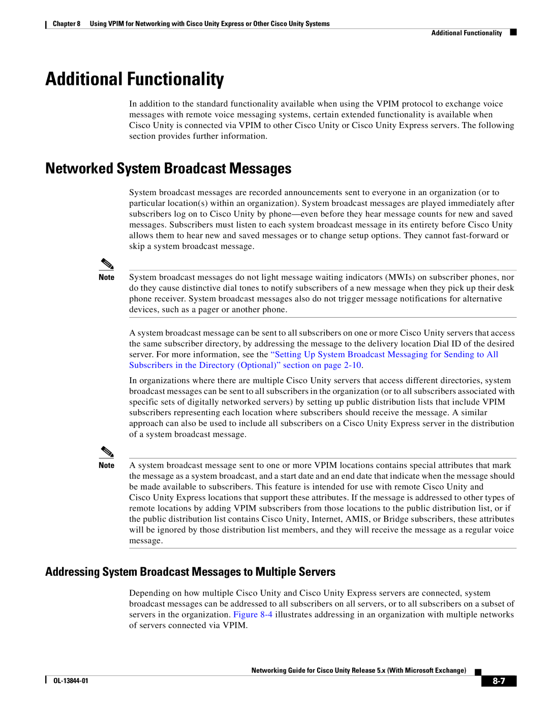 Cisco Systems 5.x manual Additional Functionality, Networked System Broadcast Messages 