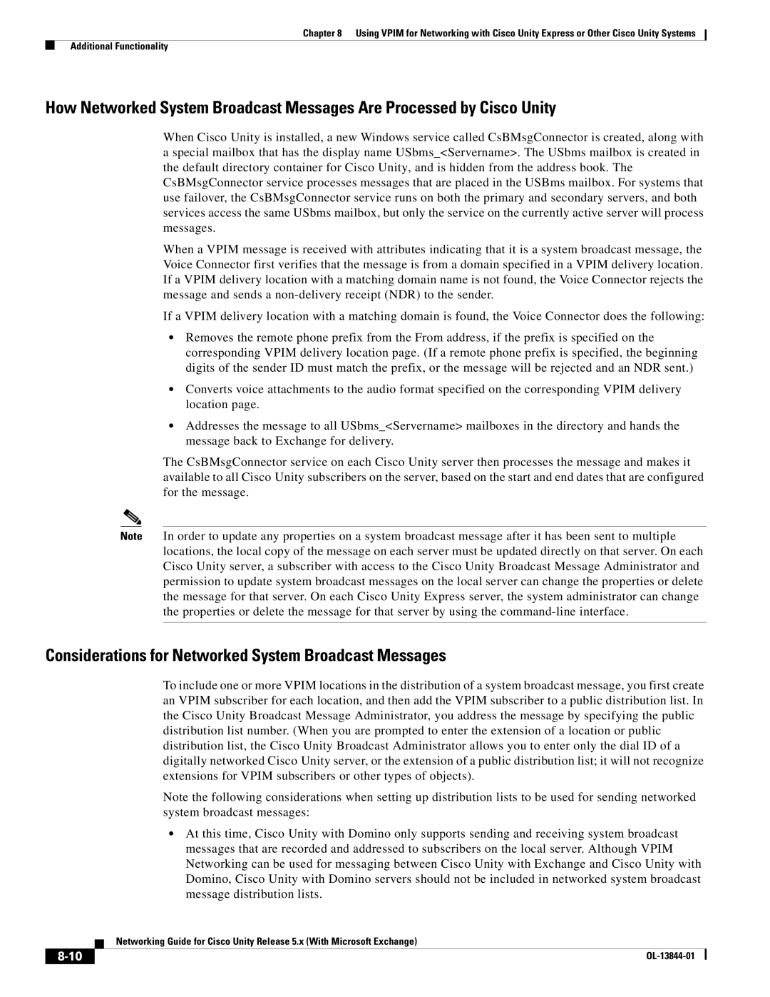 Cisco Systems 5.x manual Considerations for Networked System Broadcast Messages 