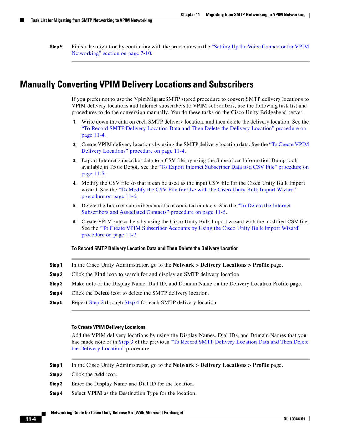 Cisco Systems 5.x Manually Converting Vpim Delivery Locations and Subscribers, To Create Vpim Delivery Locations, 11-4 