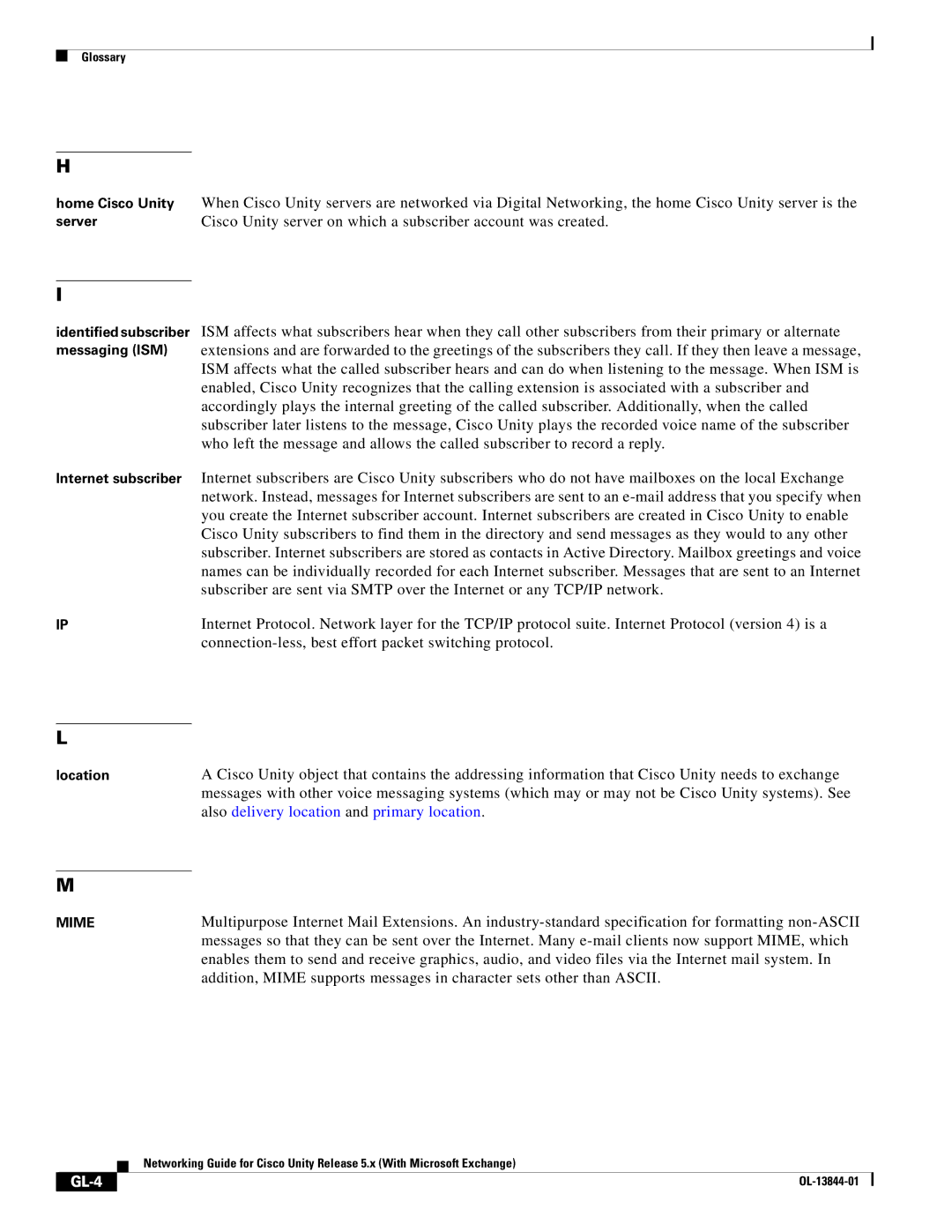 Cisco Systems 5.x manual Cisco Unity server on which a subscriber account was created, GL-4 