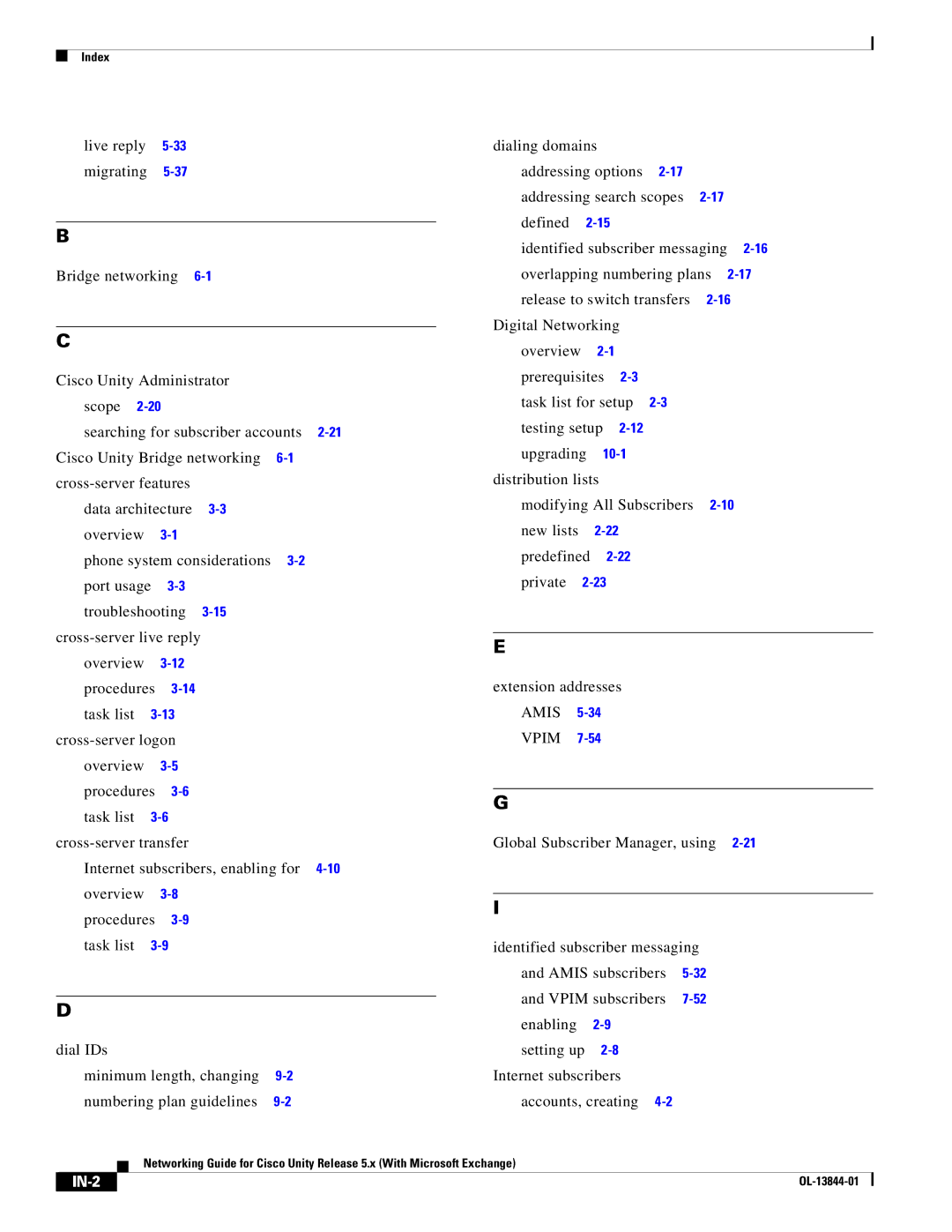 Cisco Systems 5.x manual Amis subscribers Vpim subscribers Enabling Setting up, IN-2 