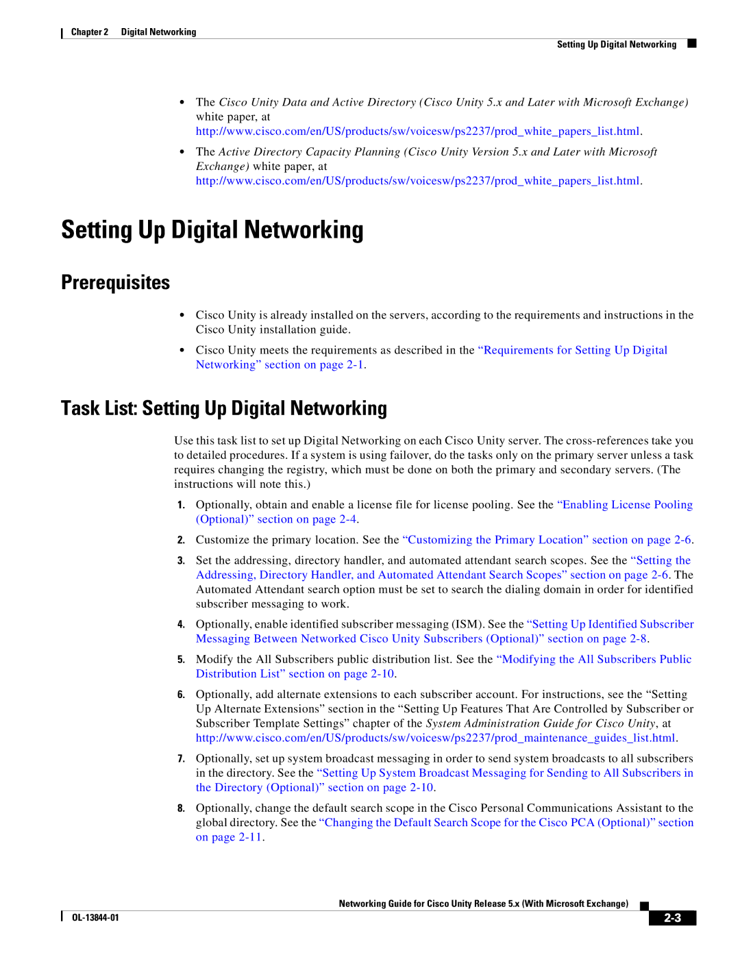 Cisco Systems 5.x manual Prerequisites, Task List Setting Up Digital Networking 