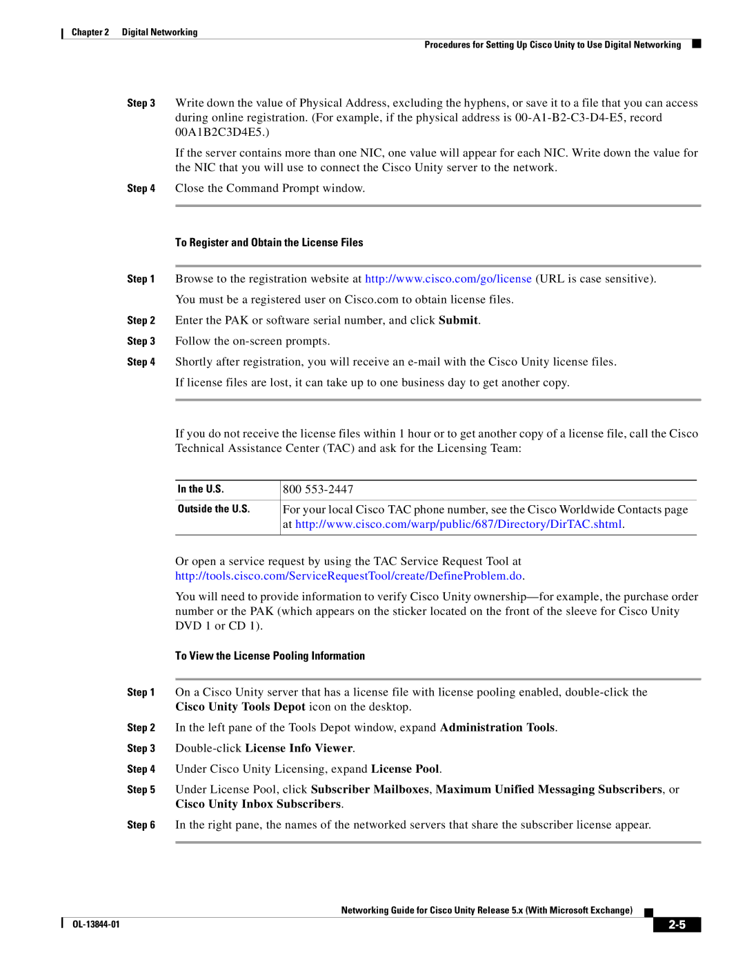 Cisco Systems 5.x manual To Register and Obtain the License Files, To View the License Pooling Information 