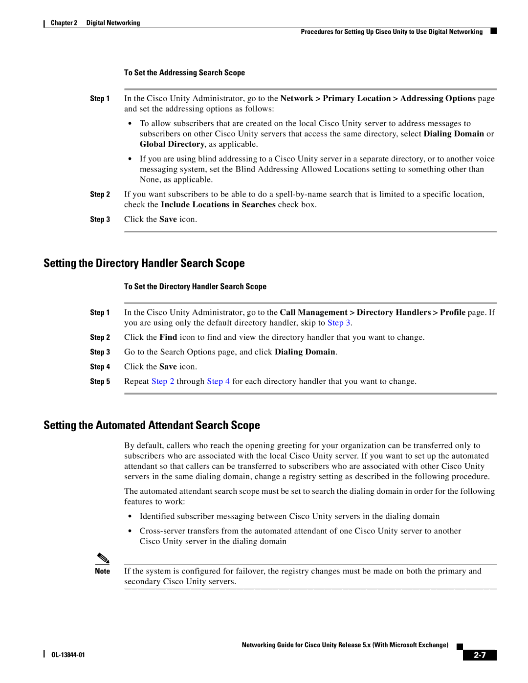 Cisco Systems 5.x manual Setting the Directory Handler Search Scope, Setting the Automated Attendant Search Scope 