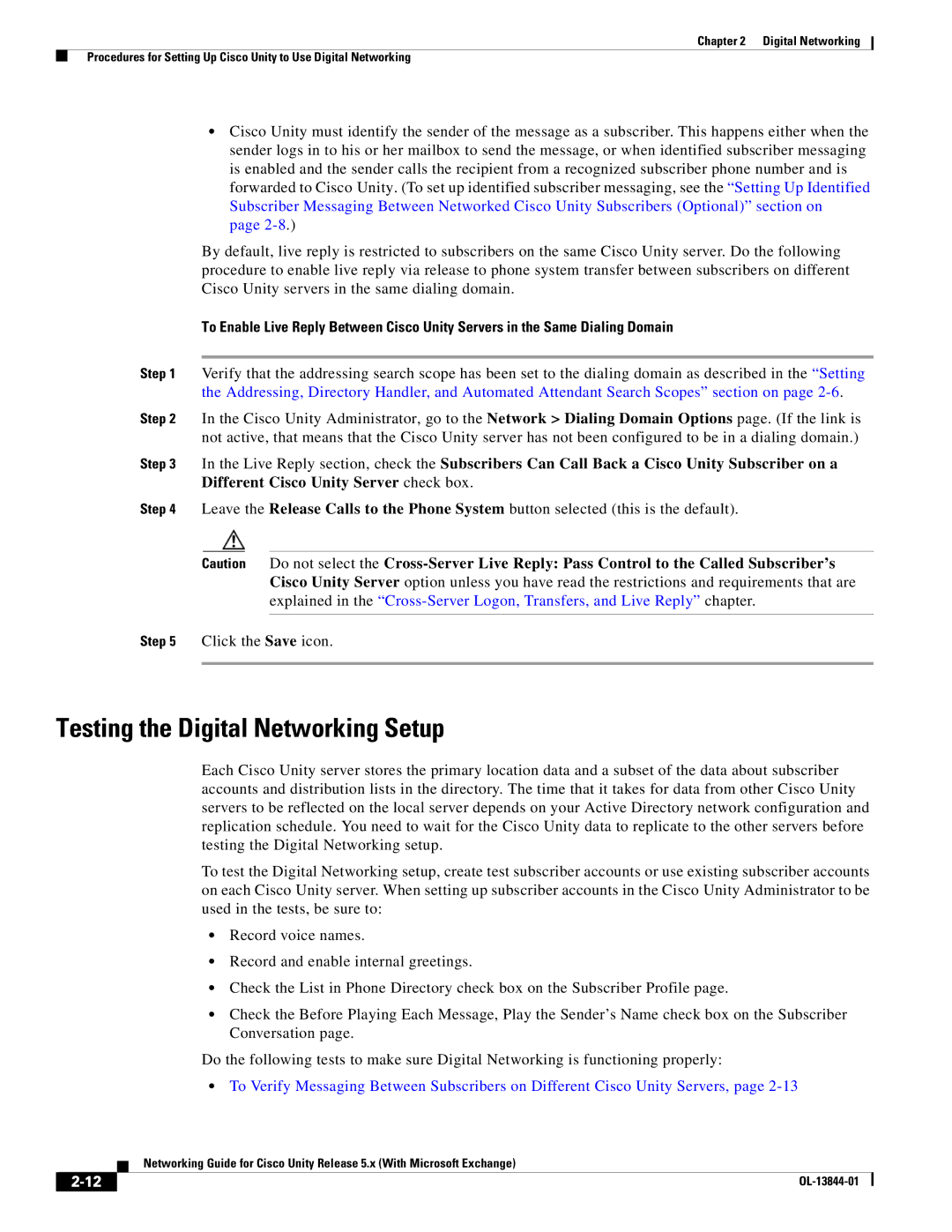 Cisco Systems 5.x manual Testing the Digital Networking Setup 