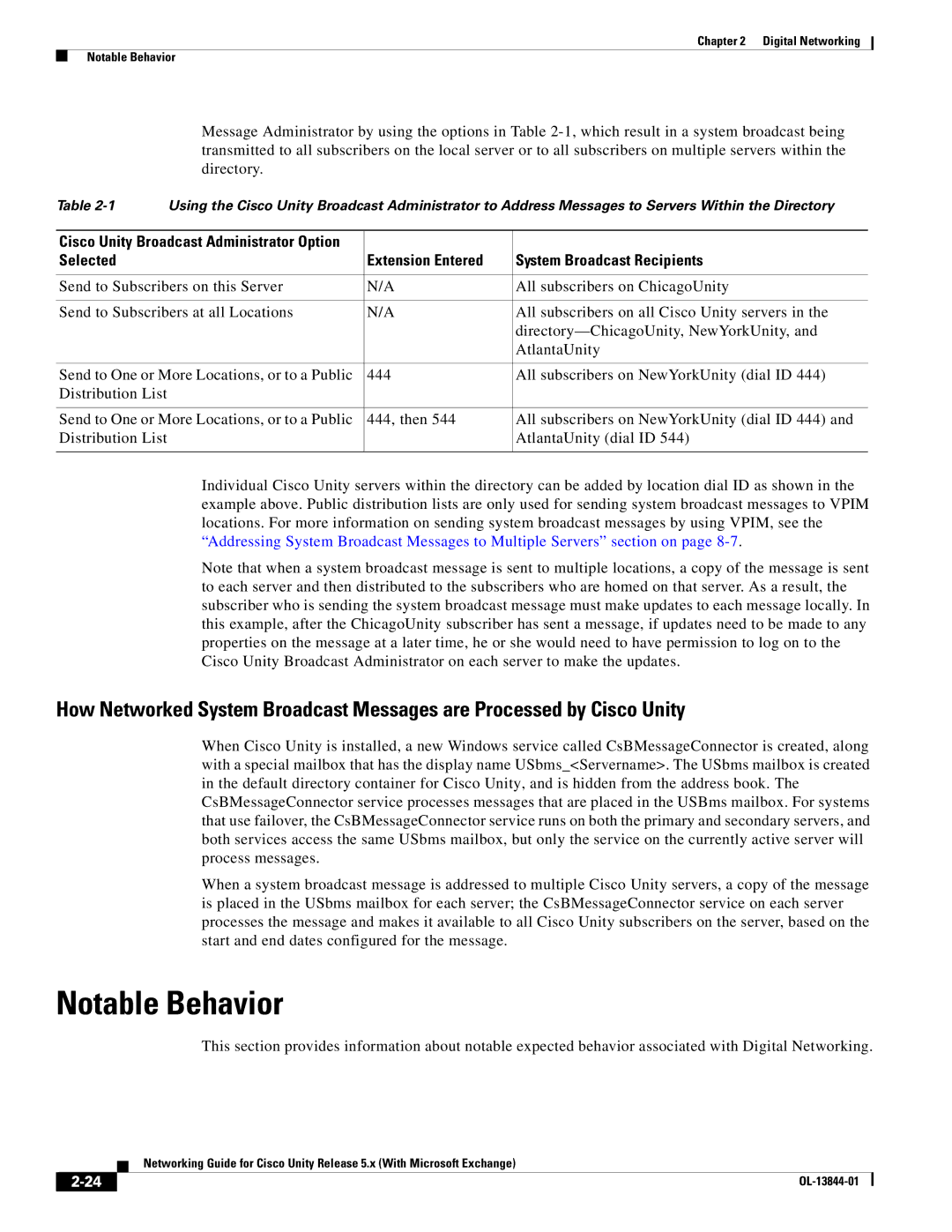 Cisco Systems 5.x manual Notable Behavior, Selected Extension Entered System Broadcast Recipients 