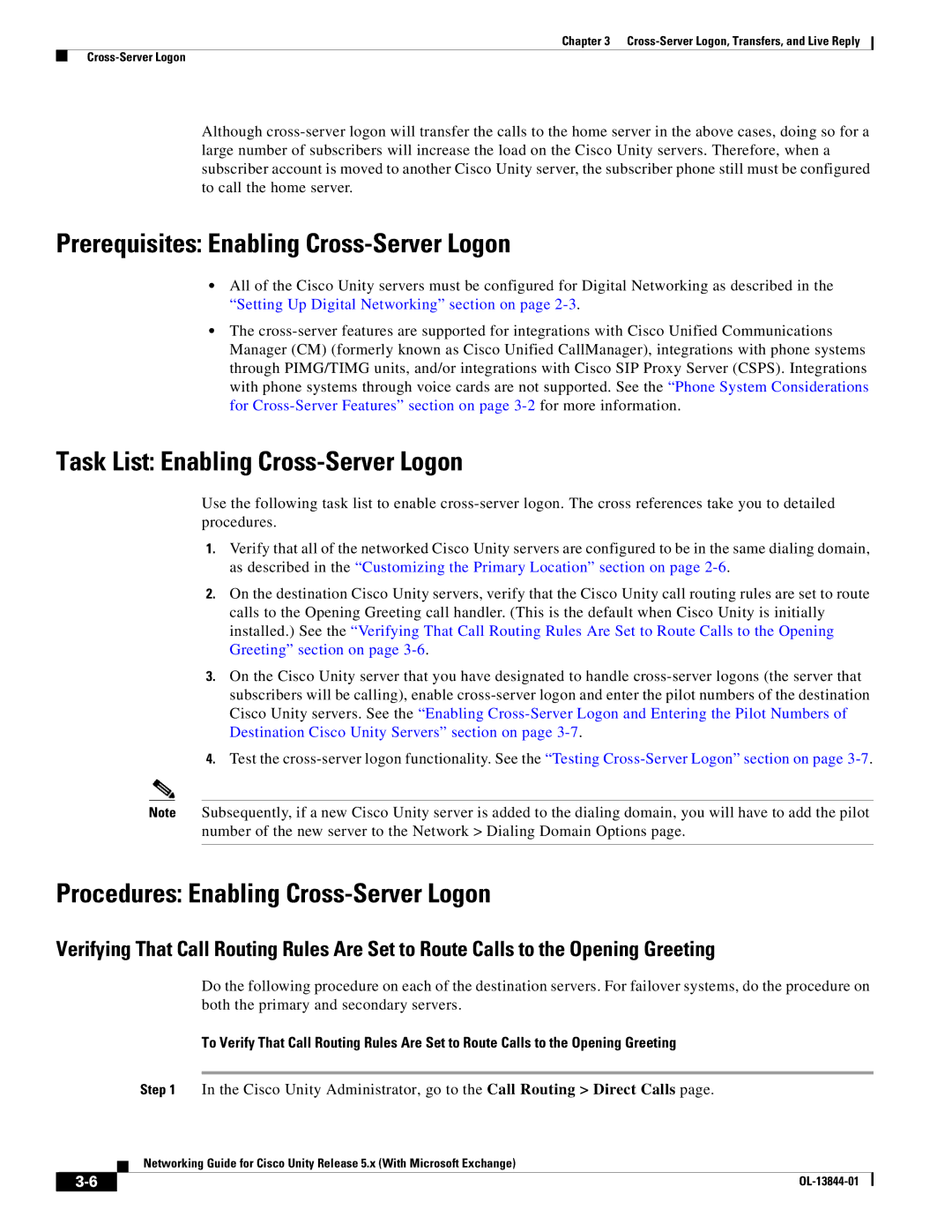 Cisco Systems 5.x manual Prerequisites Enabling Cross-Server Logon, Task List Enabling Cross-Server Logon 