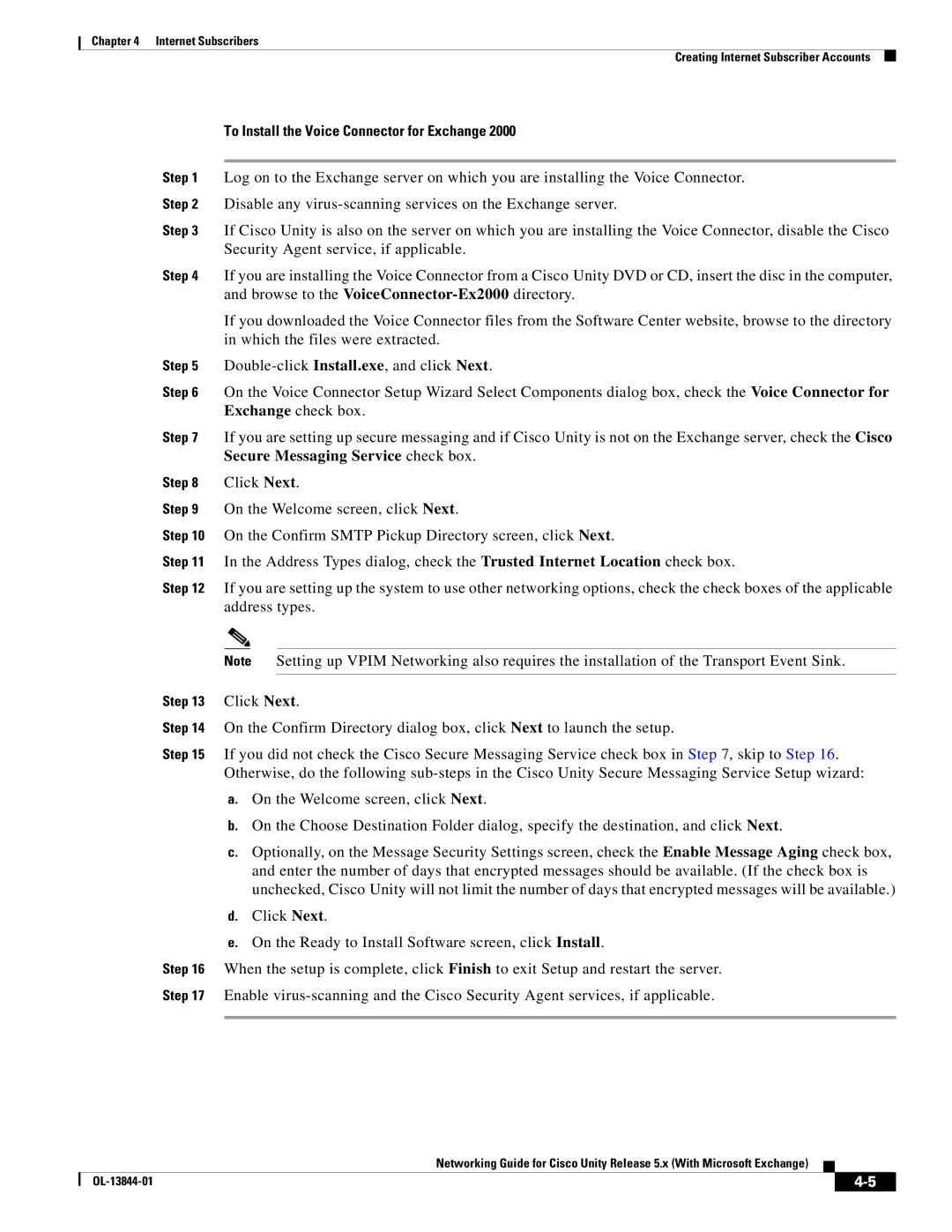 Cisco Systems 5.x manual To Install the Voice Connector for Exchange 