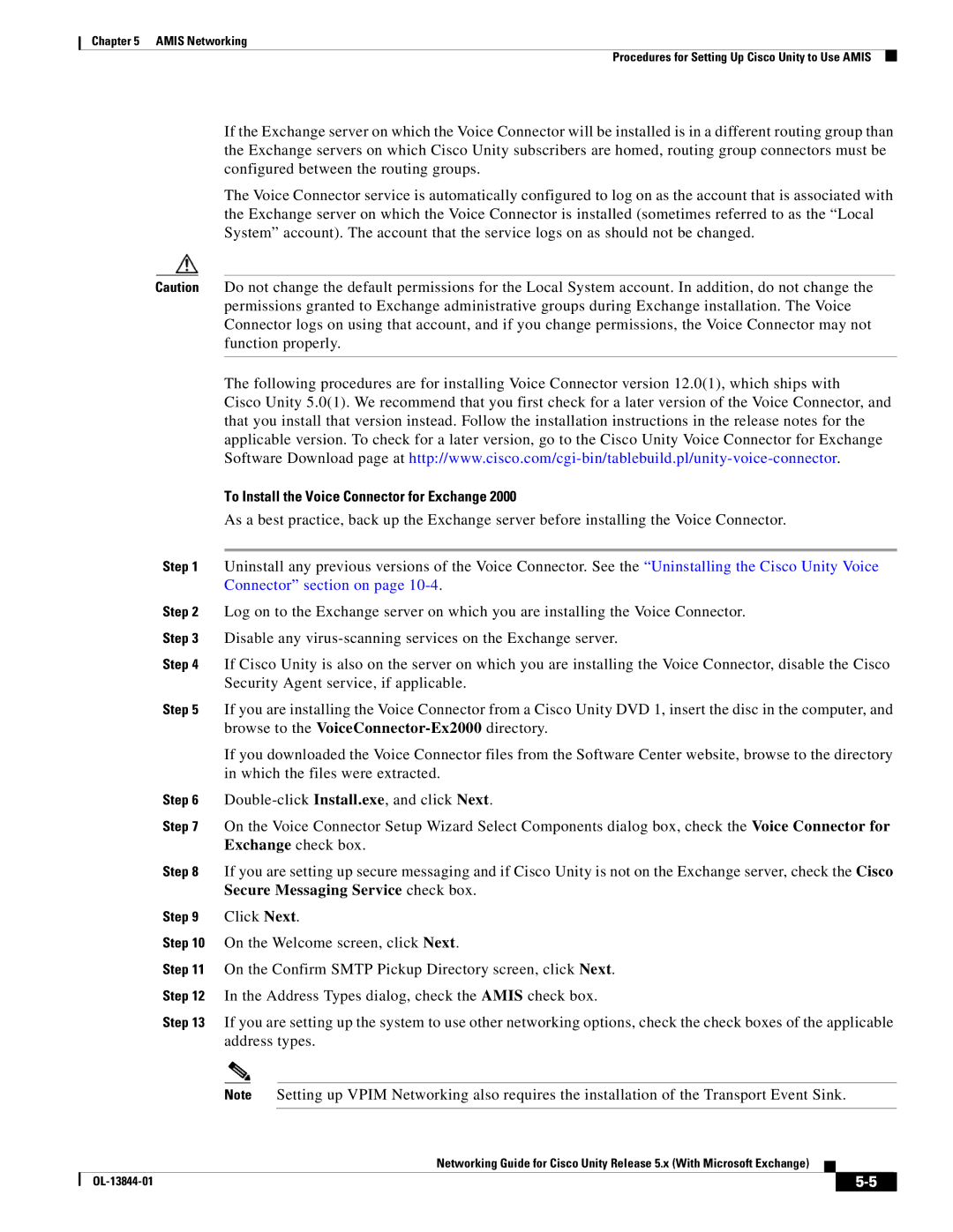 Cisco Systems 5.x manual To Install the Voice Connector for Exchange 