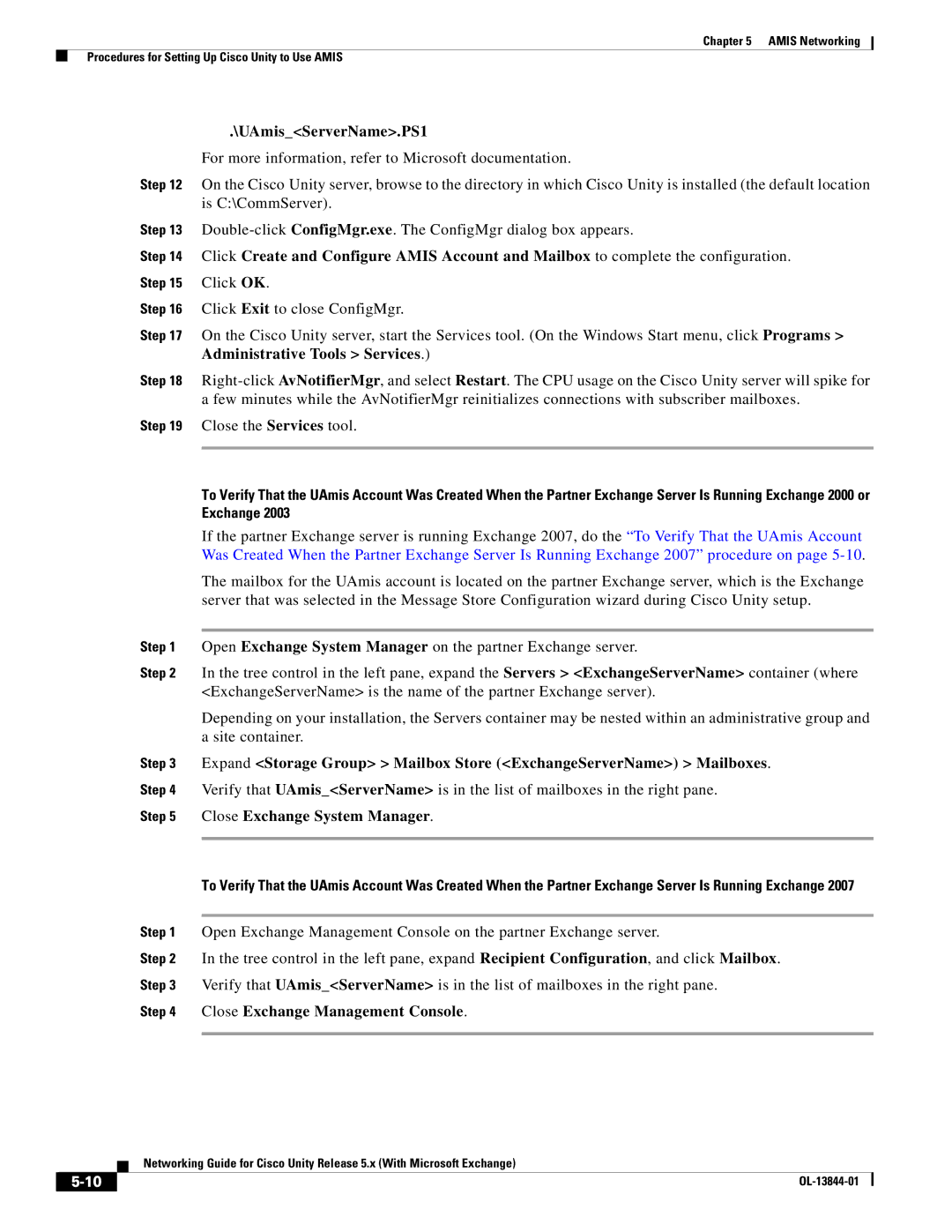 Cisco Systems 5.x manual UAmisServerName.PS1, Close Exchange Management Console 
