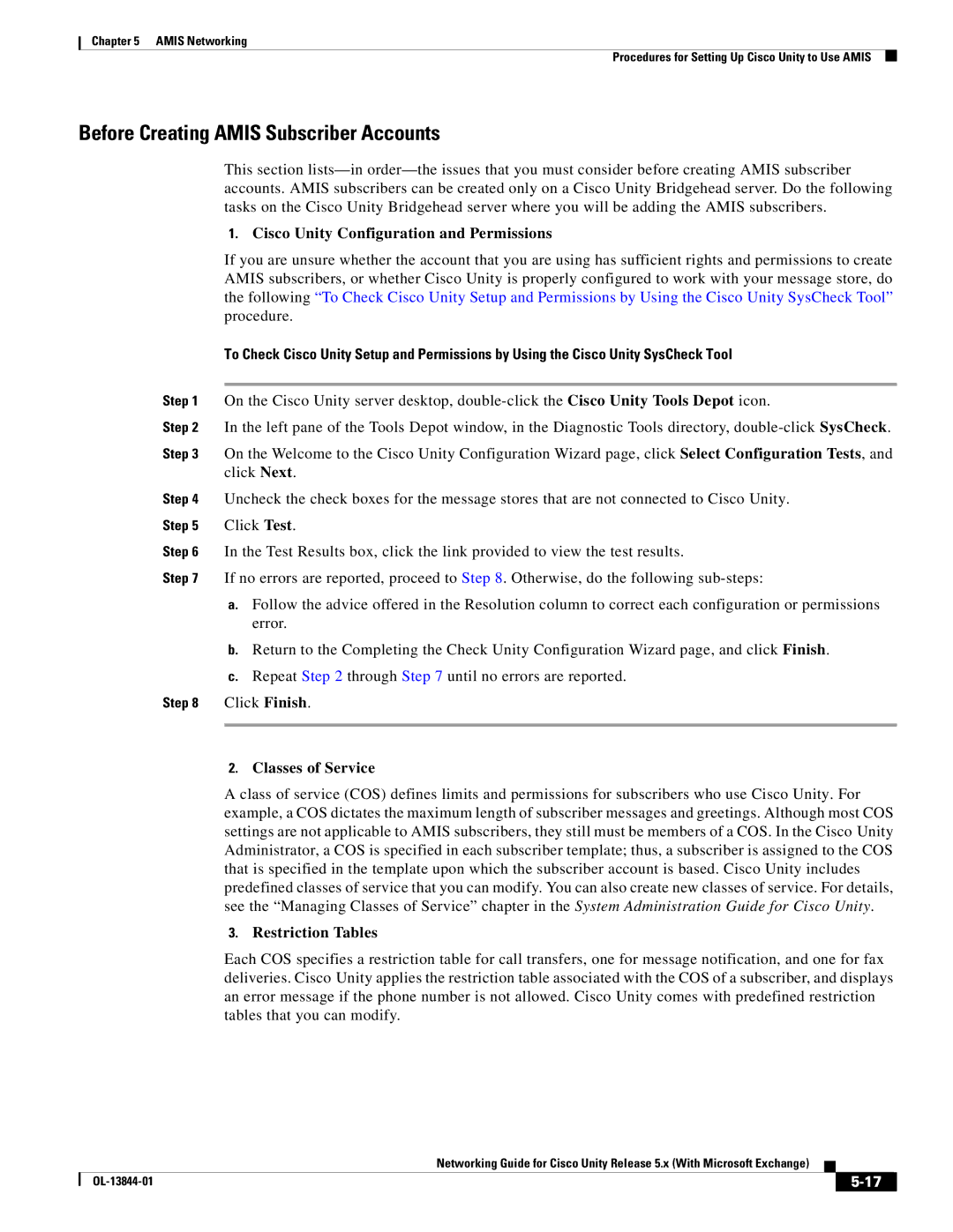 Cisco Systems 5.x manual Before Creating Amis Subscriber Accounts, Cisco Unity Configuration and Permissions 