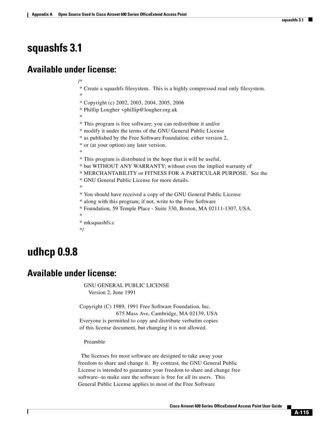 Cisco Systems 600 manual Squashfs, Udhcp, 115 