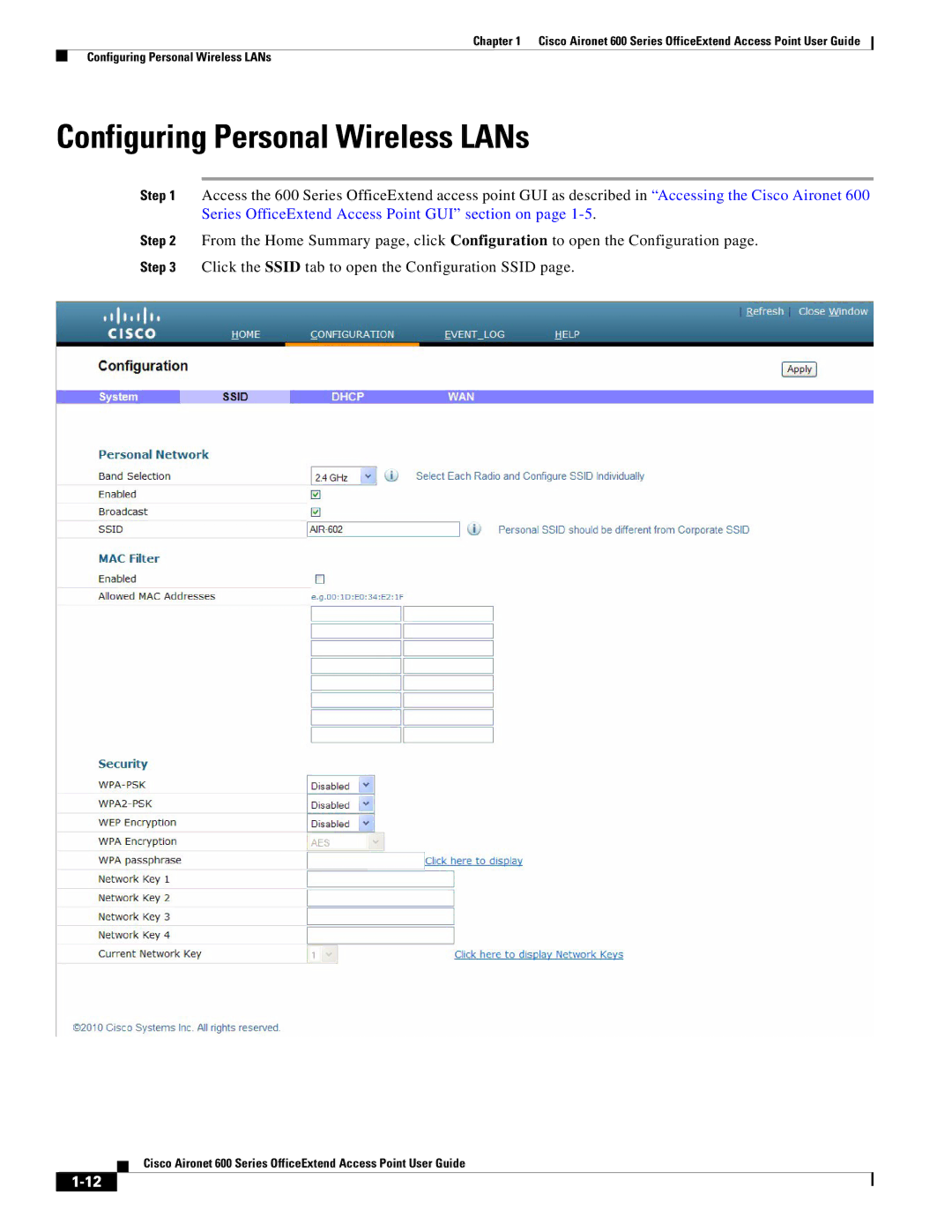 Cisco Systems 600 manual Configuring Personal Wireless LANs 