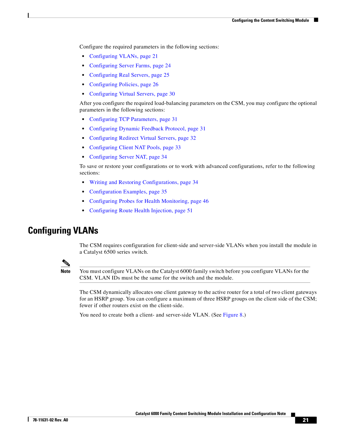 Cisco Systems 6000 manual Configuring VLANs, Configure the required parameters in the following sections 