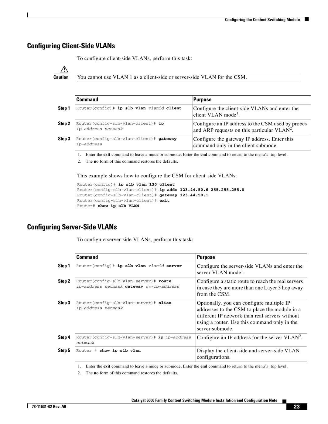 Cisco Systems 6000 manual Configuring Client-Side VLANs, Configuring Server-Side VLANs 