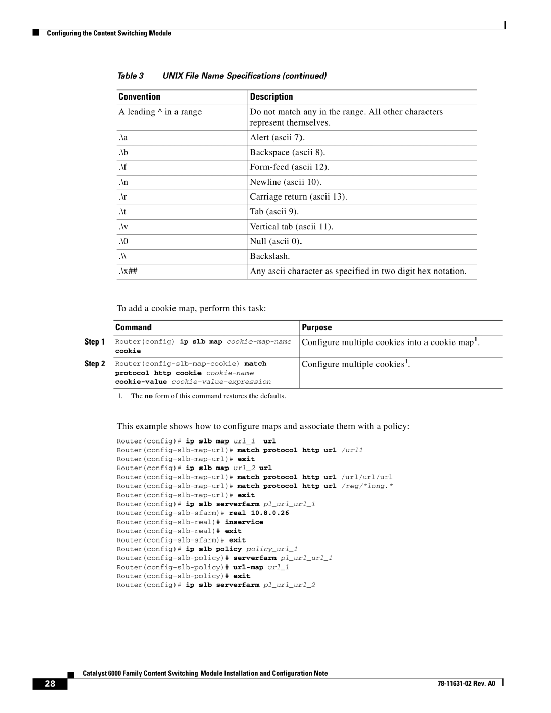 Cisco Systems 6000 manual Configure multiple cookies into a cookie map 