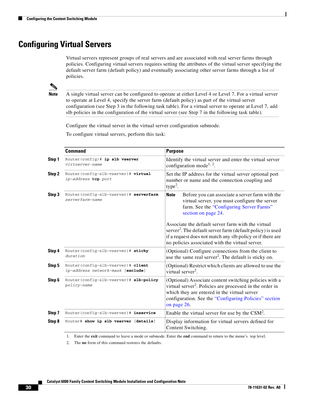 Cisco Systems 6000 manual Configuring Virtual Servers 