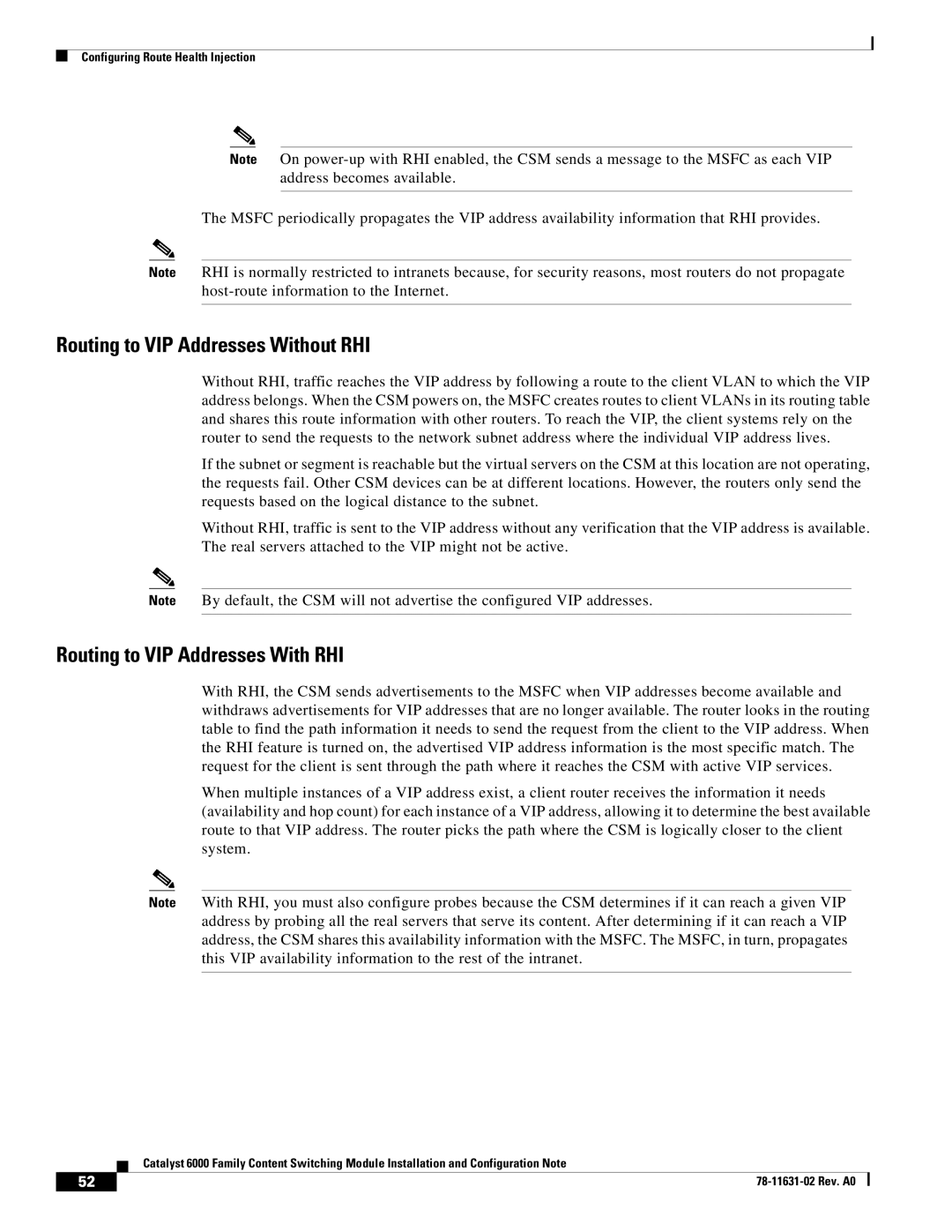 Cisco Systems 6000 manual Routing to VIP Addresses Without RHI, Routing to VIP Addresses With RHI 