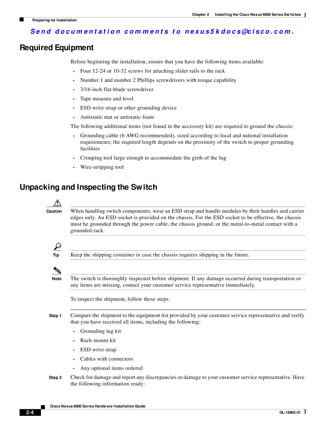Cisco Systems N6000, N6004SBUNP1L, N6KC600496Q, N6001SBUNP1 manual Required Equipment, Unpacking and Inspecting the Switch 
