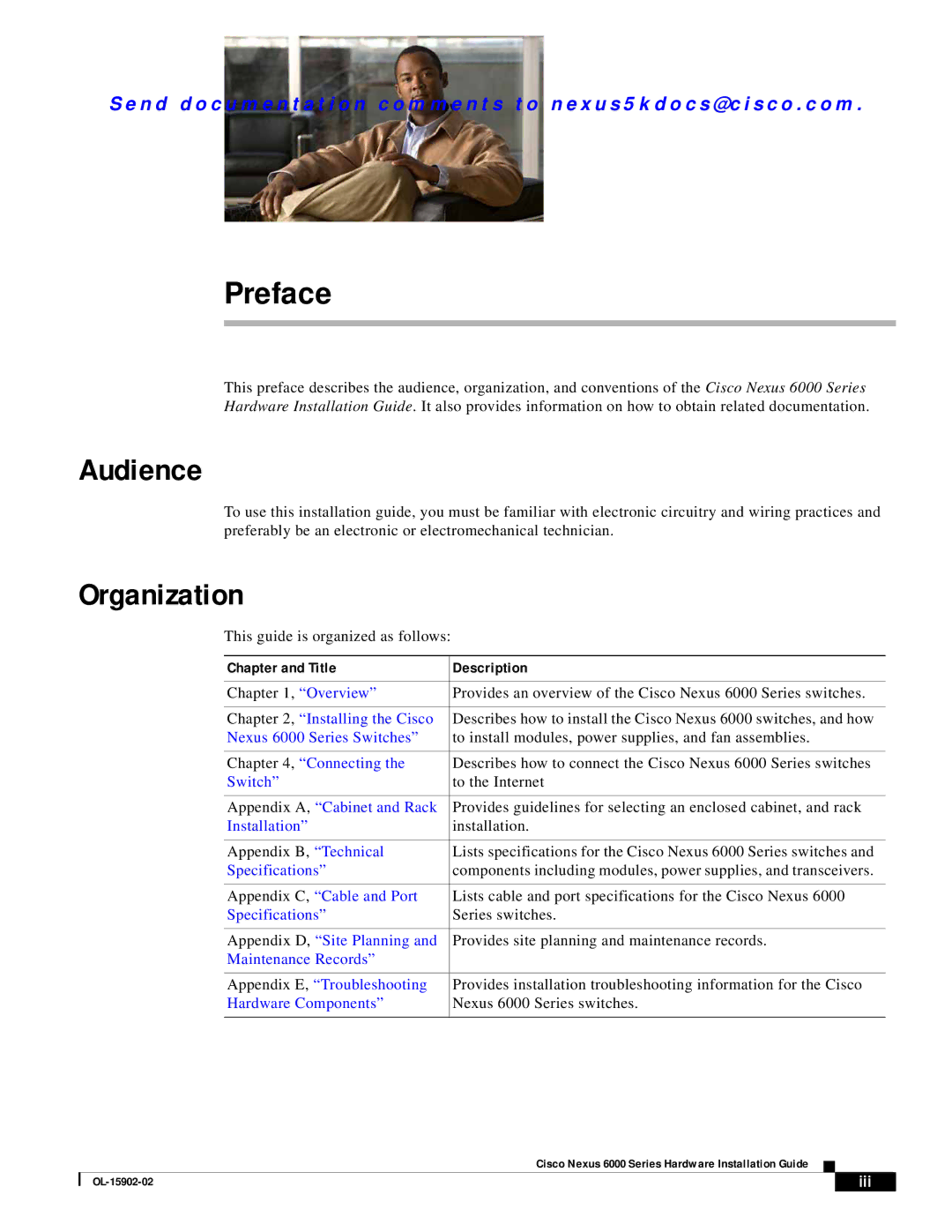 Cisco Systems N6001SBUNP1, N6004SBUNP1L, N6KC600496Q manual Preface, Audience, Organization, Chapter and Title Description 