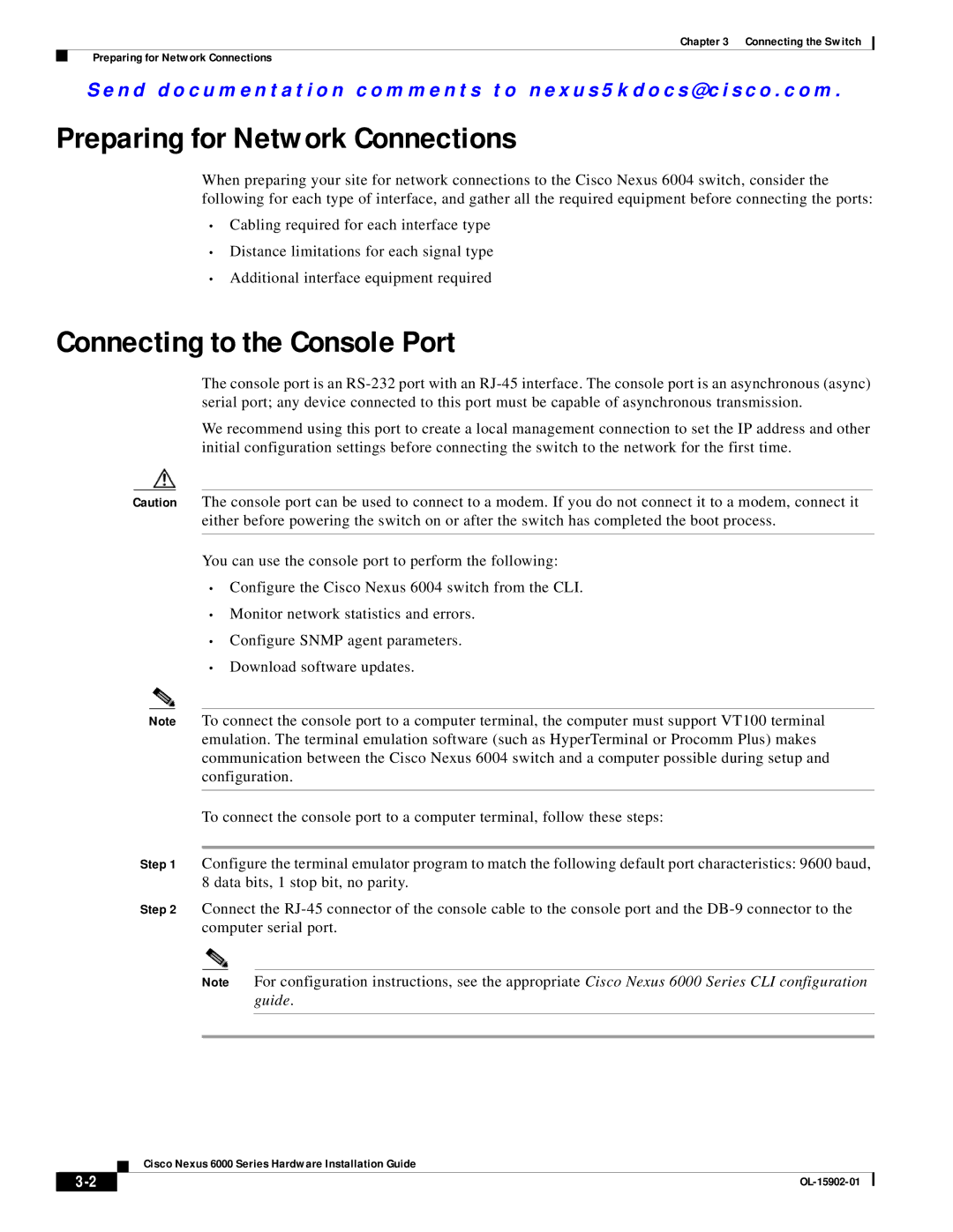 Cisco Systems N6000, N6004SBUNP1L, N6KC600496Q manual Preparing for Network Connections, Connecting to the Console Port 