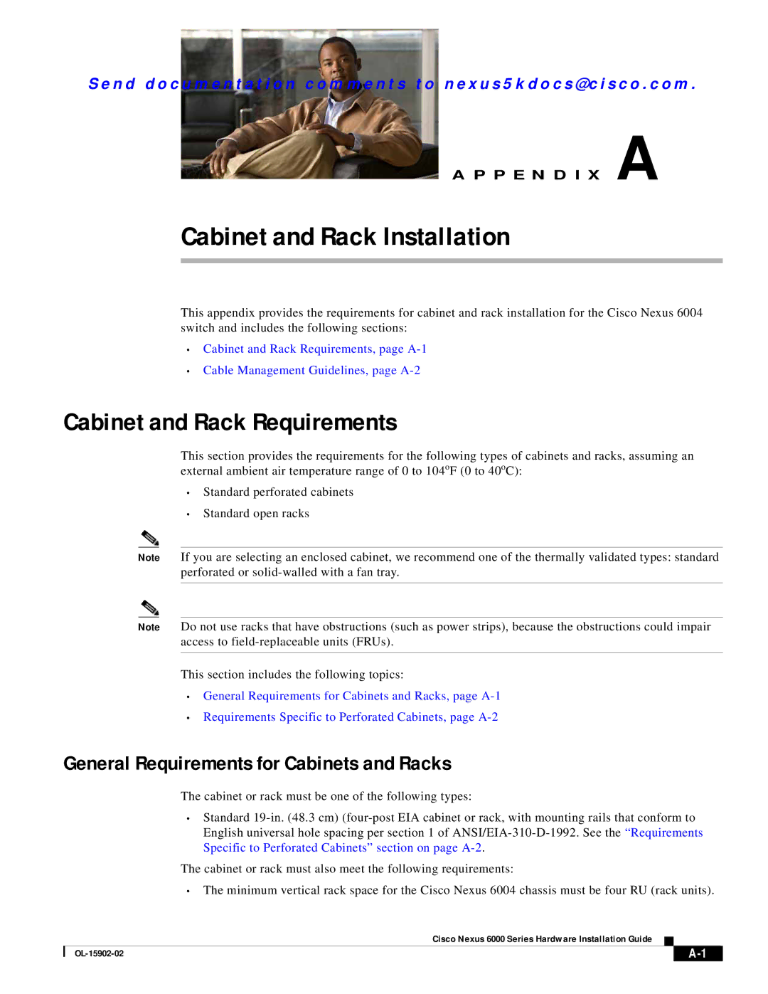 Cisco Systems N6KC600164P, N6004SBUNP1L, N6KC600496Q, N6000 Cabinet and Rack Installation, Cabinet and Rack Requirements 