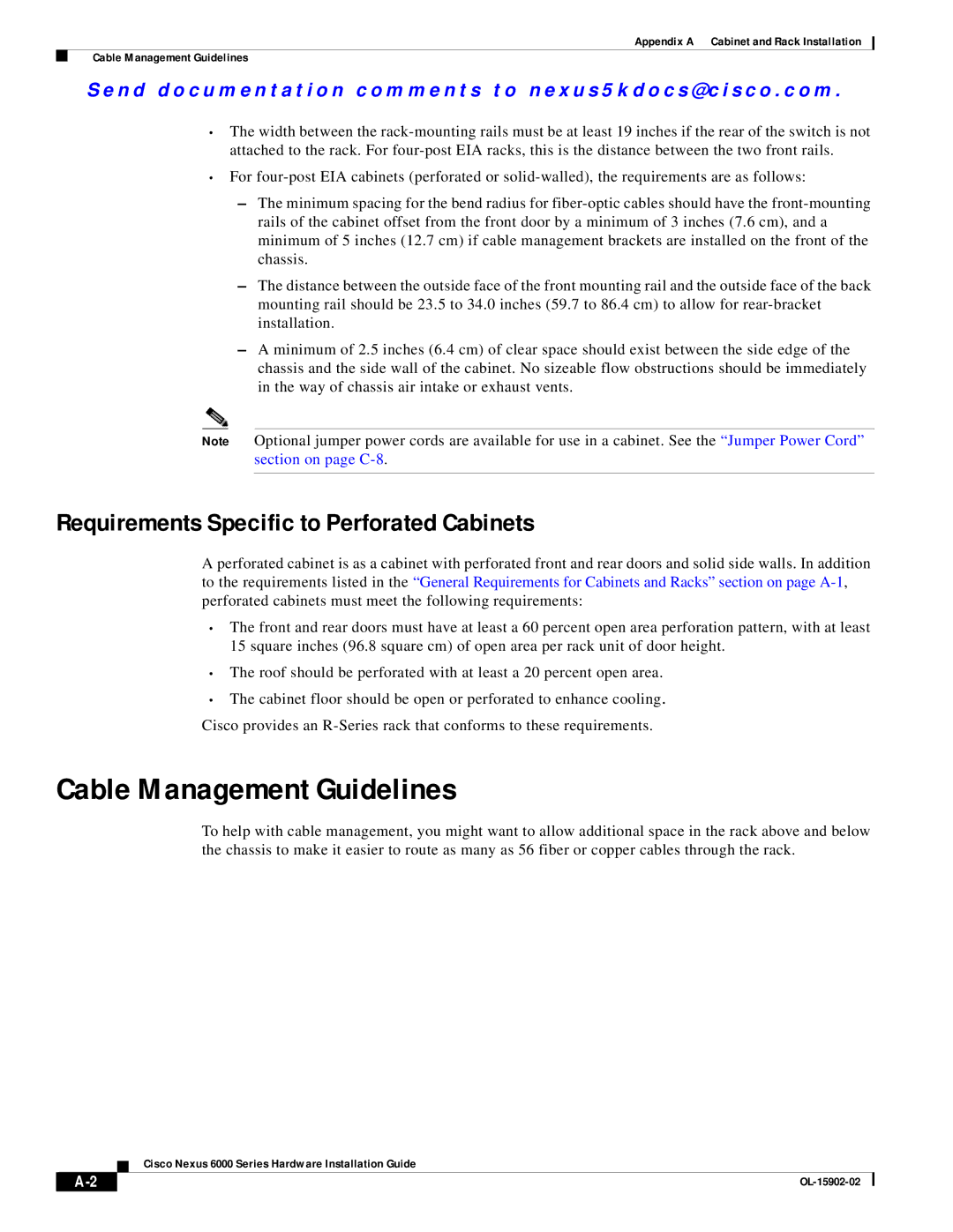 Cisco Systems N6004SBUNP1L, N6KC600496Q, N6000 Cable Management Guidelines, Requirements Specific to Perforated Cabinets 