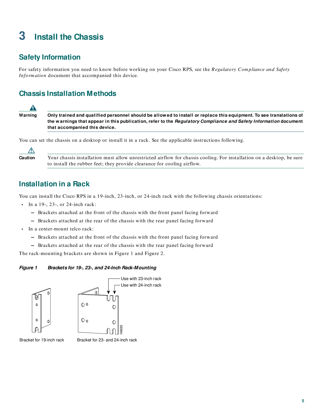 Cisco Systems 600W Install the Chassis, Safety Information, Chassis Installation Methods, Installation in a Rack 