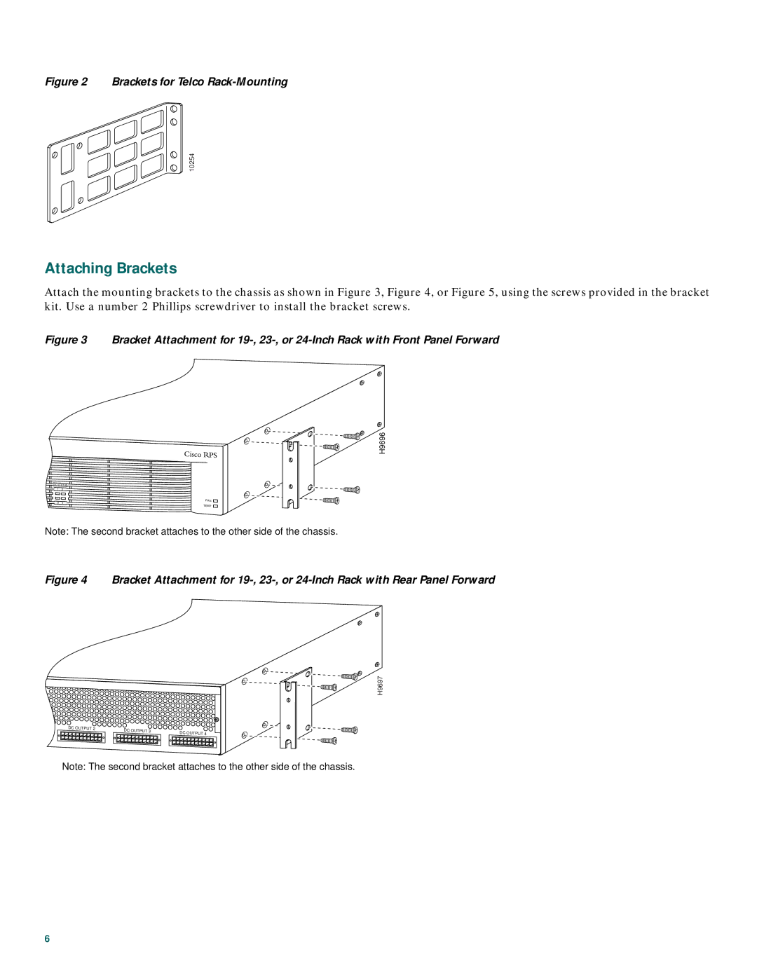 Cisco Systems 600W quick start Attaching Brackets, Brackets for Telco Rack-Mounting 