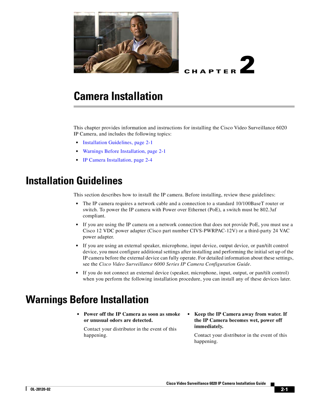 Cisco Systems 6020 IP manual Camera Installation, Installation Guidelines 