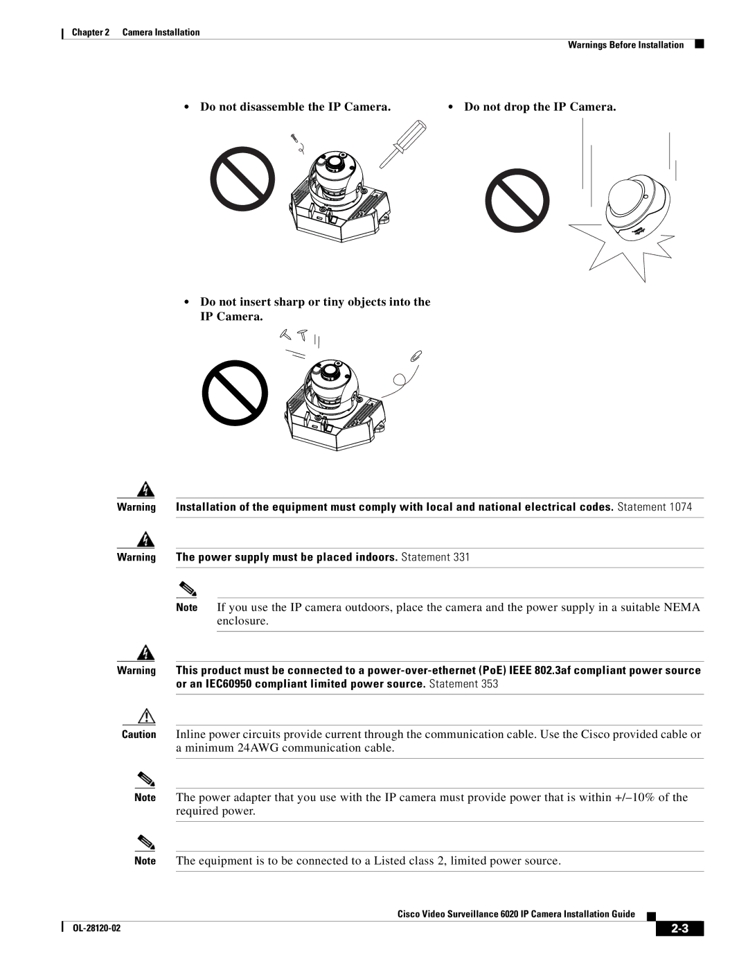 Cisco Systems 6020 IP manual Camera Installation 