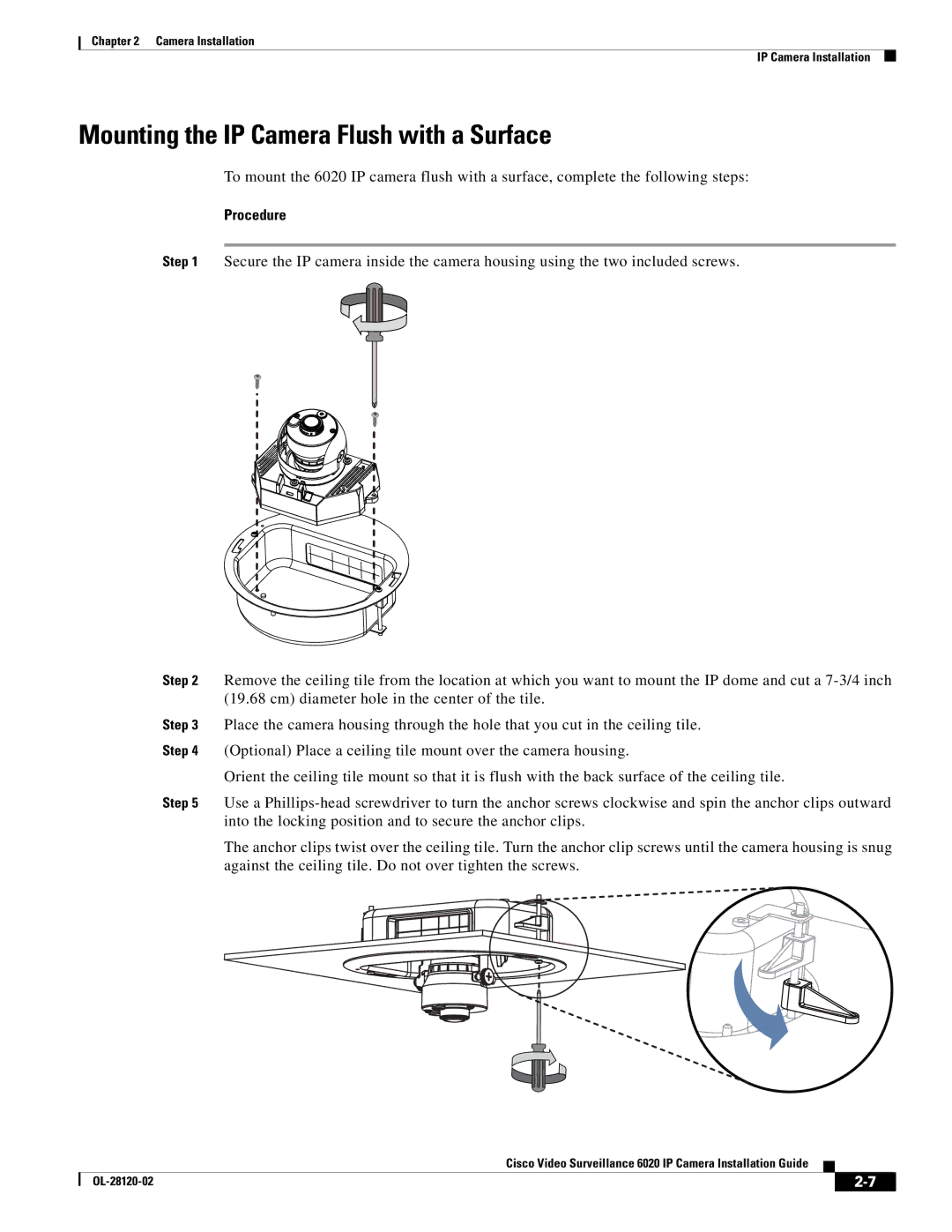 Cisco Systems 6020 IP manual Mounting the IP Camera Flush with a Surface, Procedure 