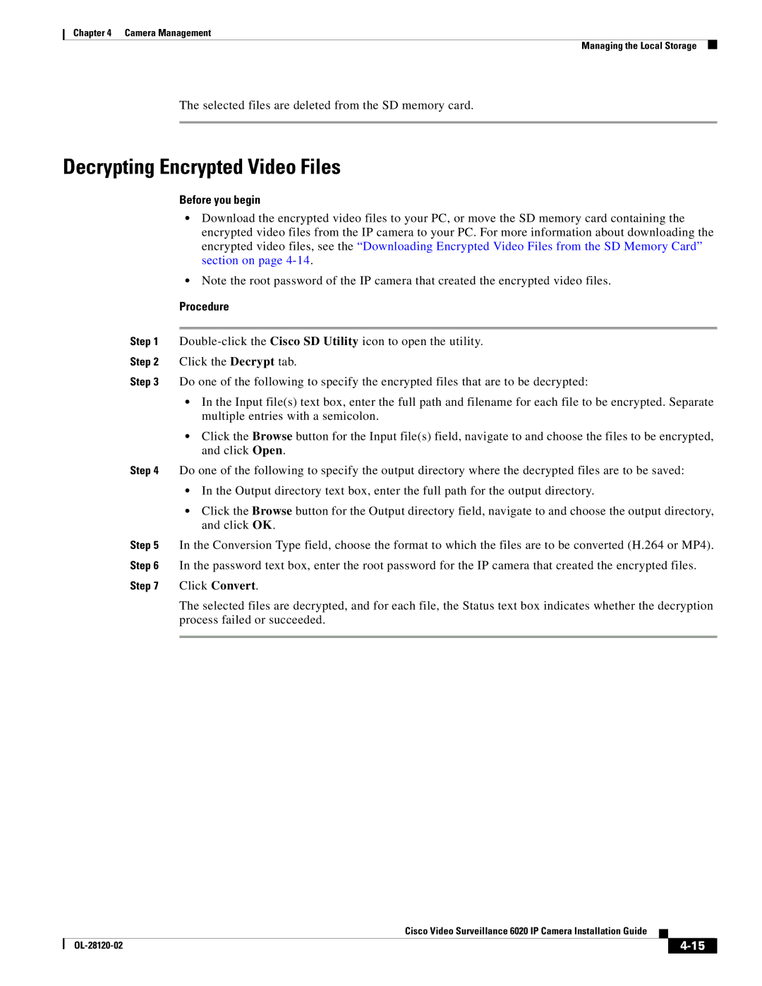 Cisco Systems 6020 IP manual Decrypting Encrypted Video Files 