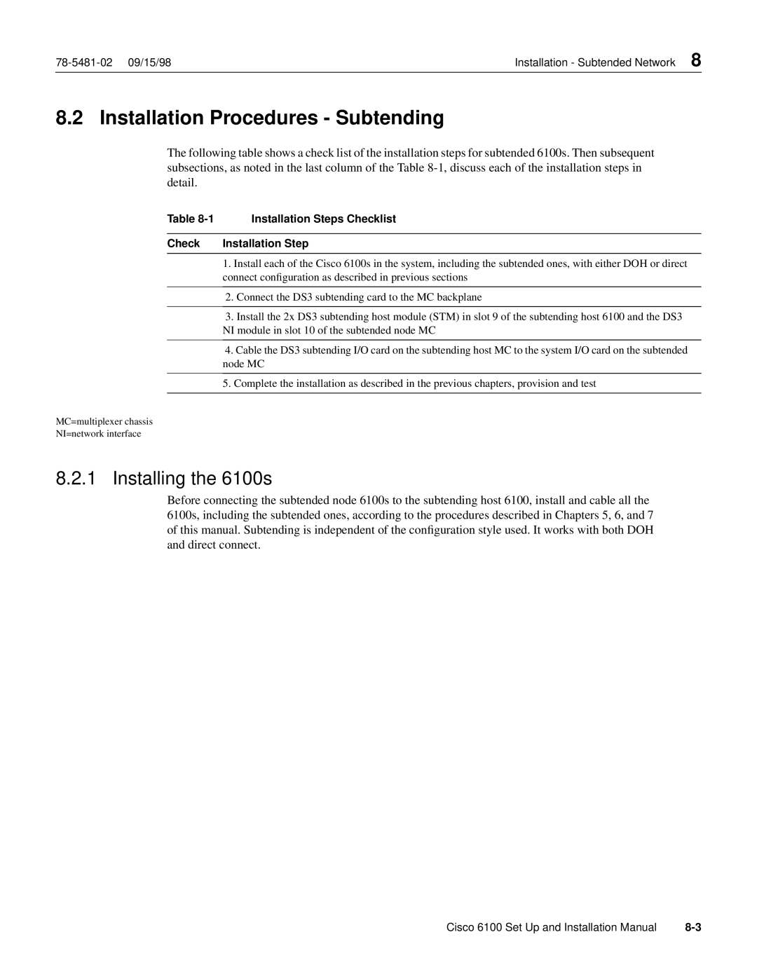 Cisco Systems installation manual Installation Procedures Subtending, Installing the 6100s 