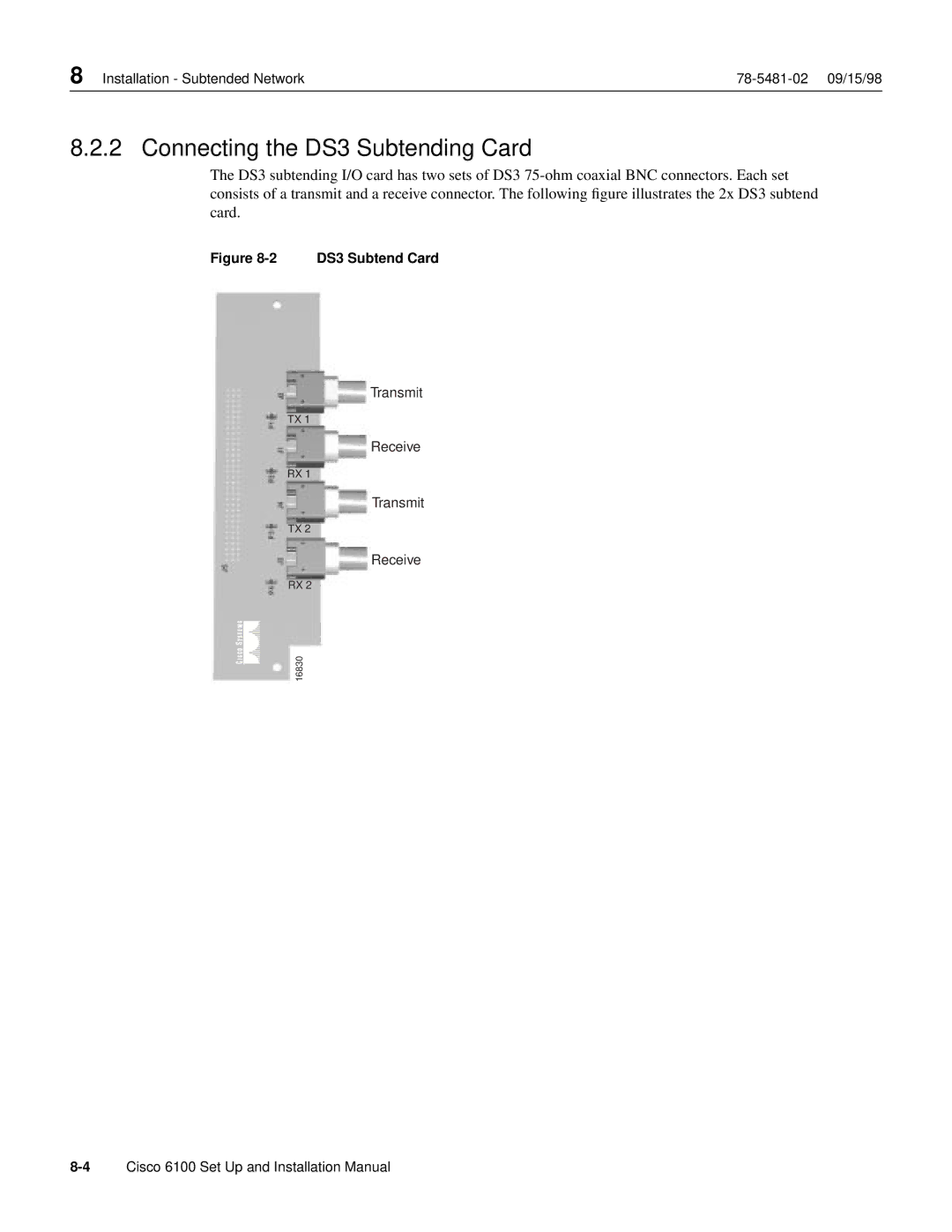 Cisco Systems 6100 installation manual Connecting the DS3 Subtending Card, DS3 Subtend Card 