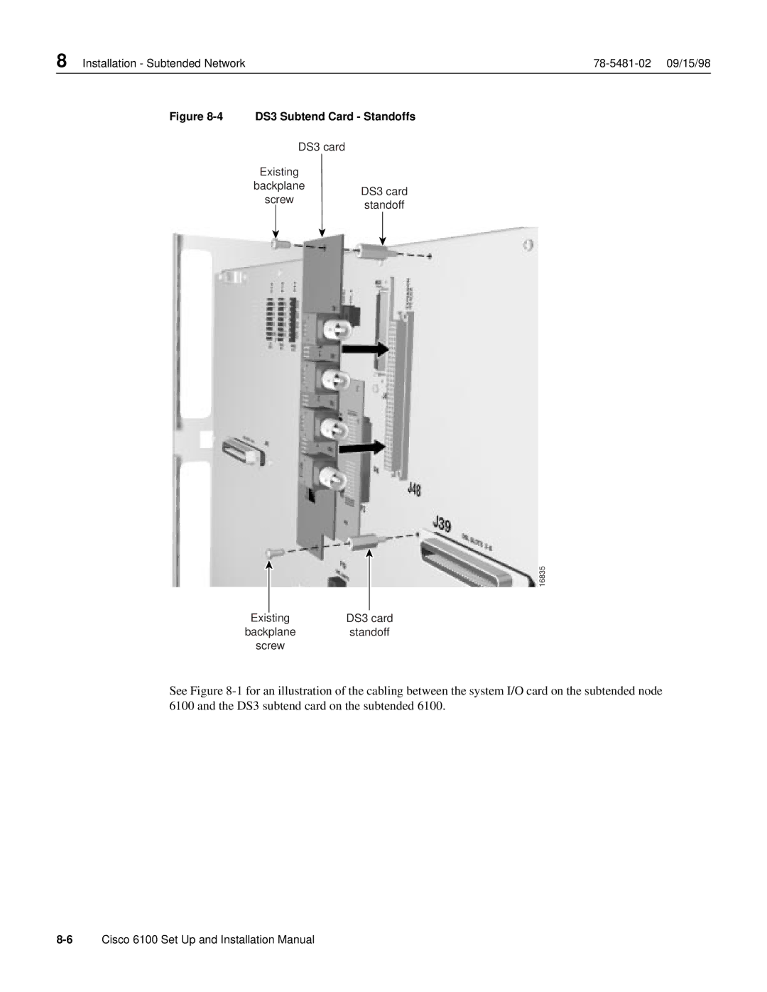 Cisco Systems 6100 installation manual DS3 Subtend Card Standoffs 