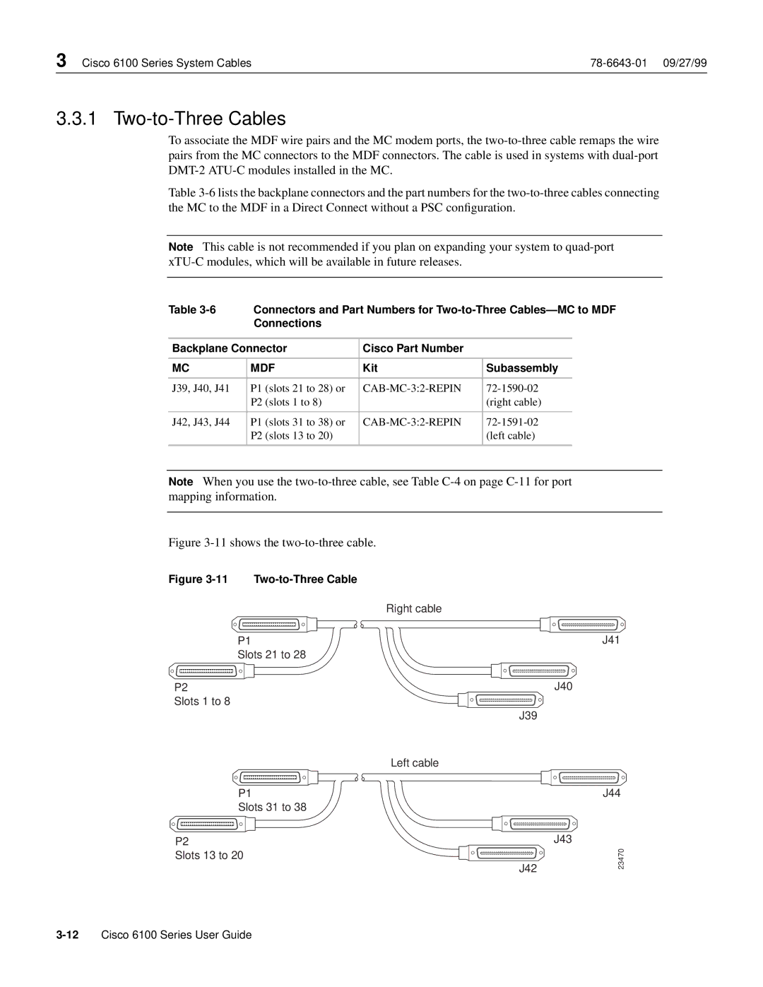 Cisco Systems 6100 appendix Two-to-Three Cables 