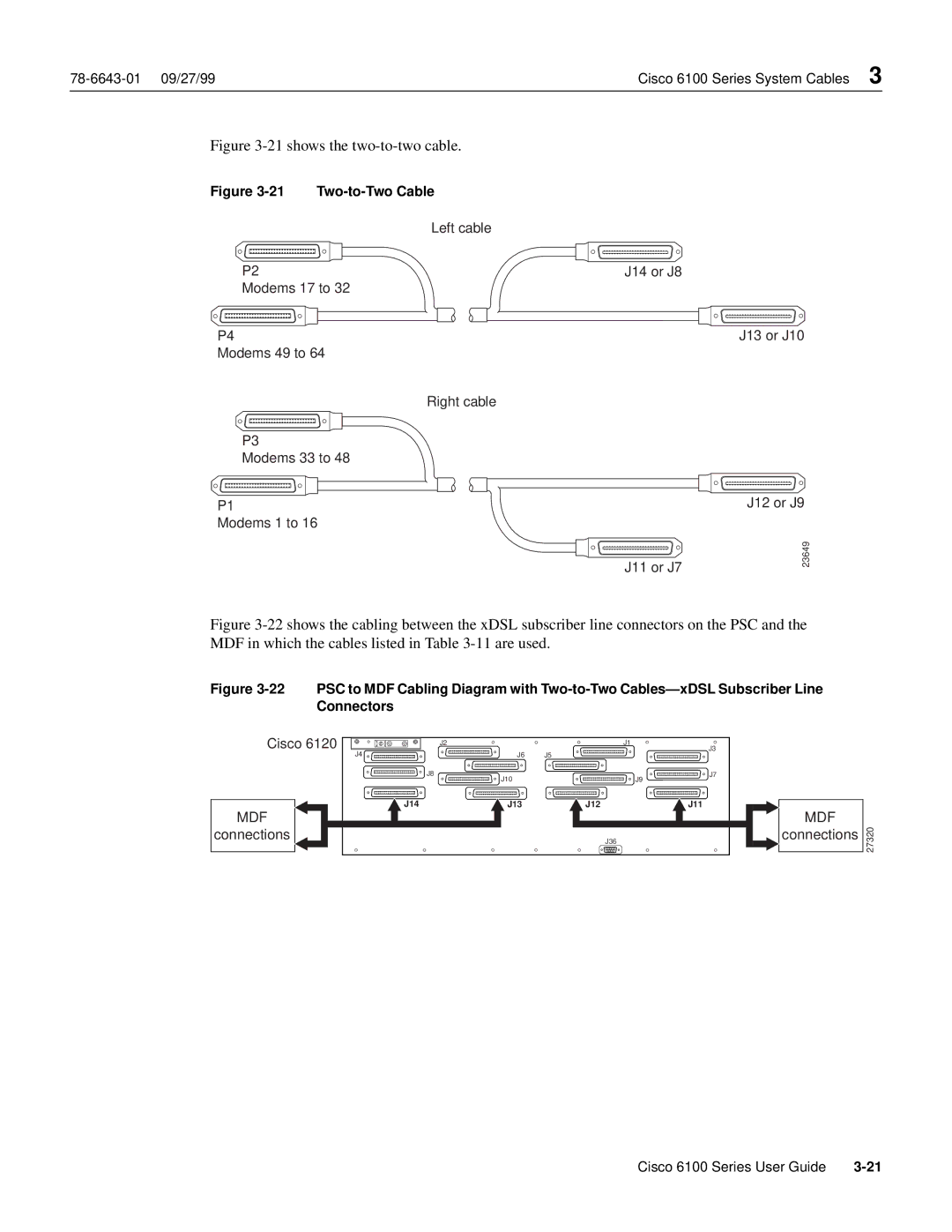 Cisco Systems 6100 appendix shows the two-to-two cable 