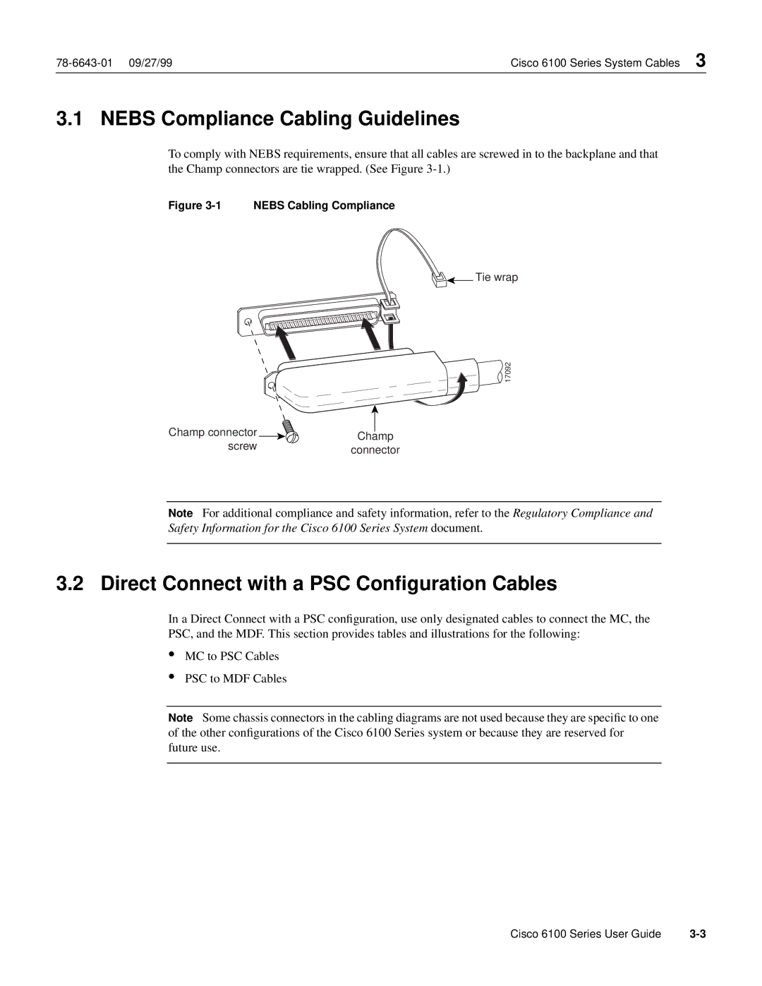 Cisco Systems 6100 appendix Nebs Compliance Cabling Guidelines, Direct Connect with a PSC Conﬁguration Cables 